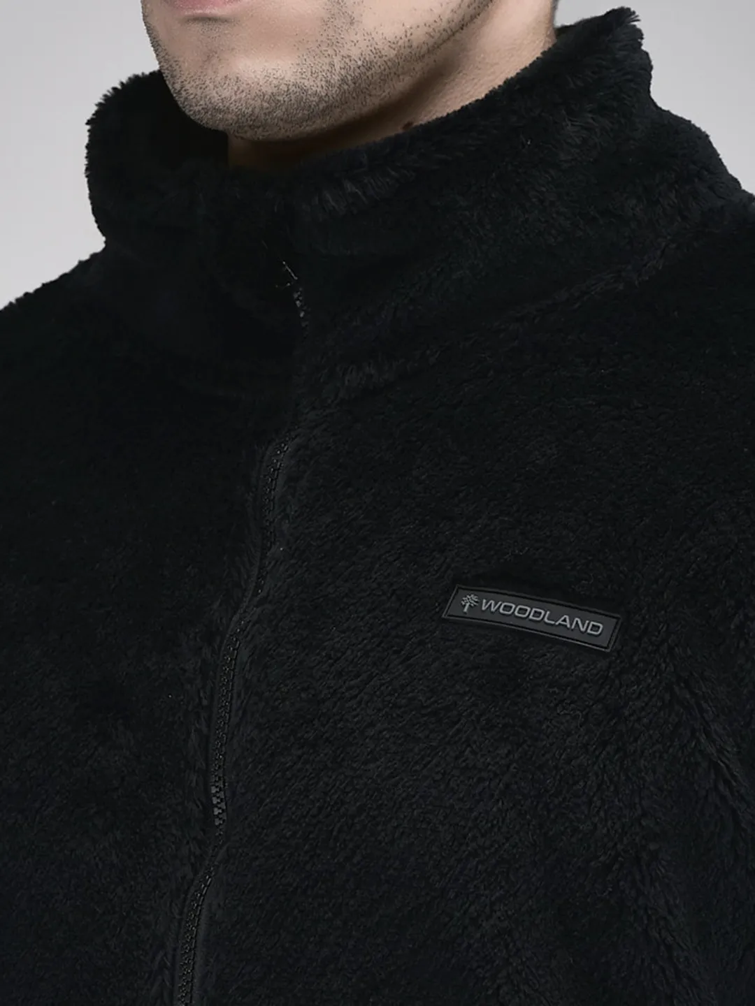 Woodland Men Black Polar Fleece Zipper Sweatshirt - Thumbnail 4