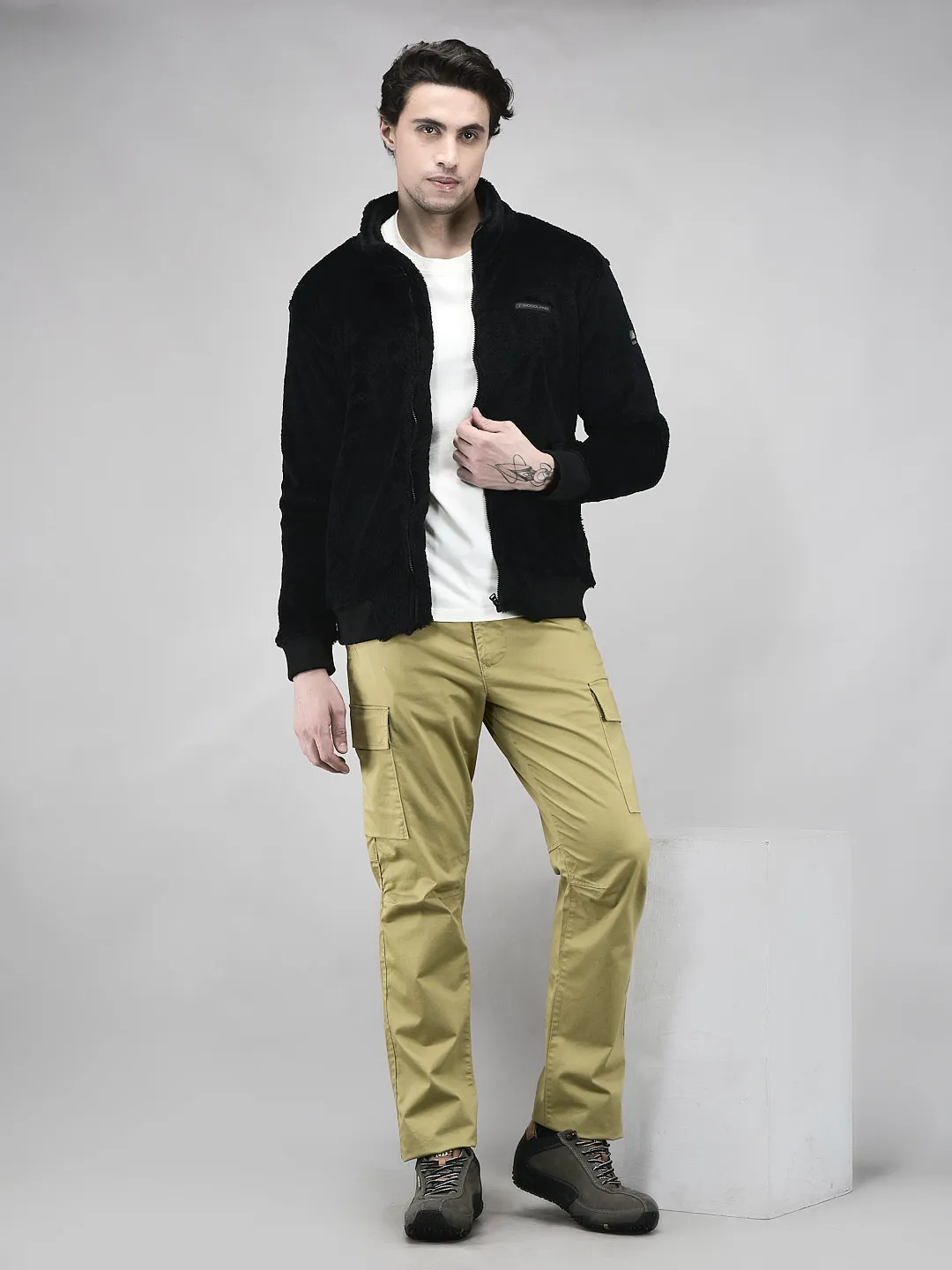 Woodland Men Black Polar Fleece Zipper Sweatshirt - Thumbnail 8