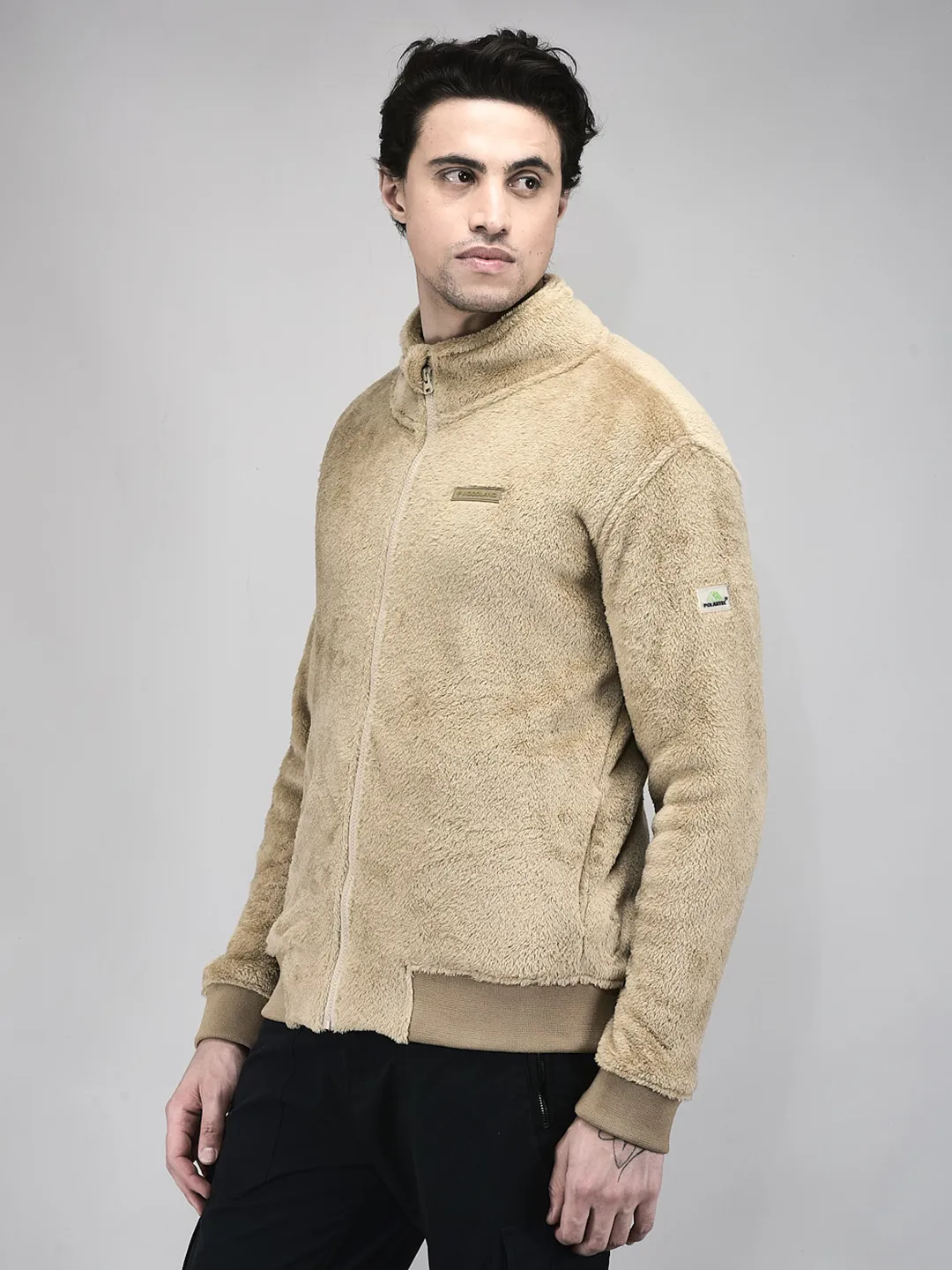 Woodland Men Camel Polar Fleece Zipper Sweatshirt - Thumbnail 3