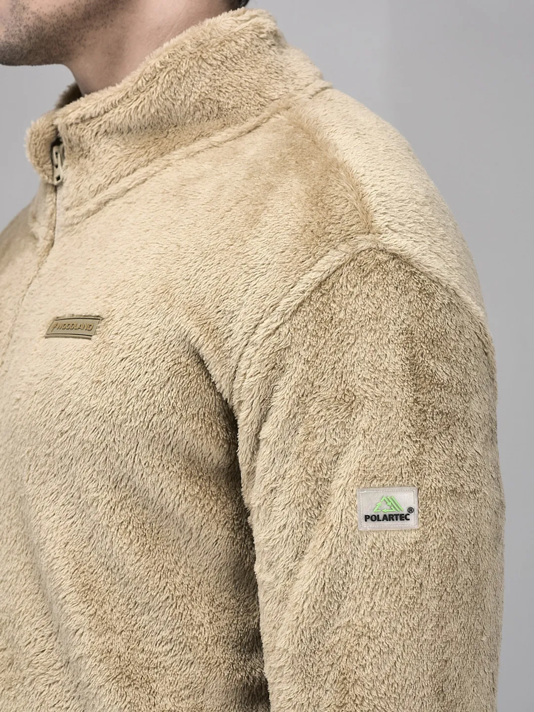 Woodland Men Camel Polar Fleece Zipper Sweatshirt - Thumbnail 5