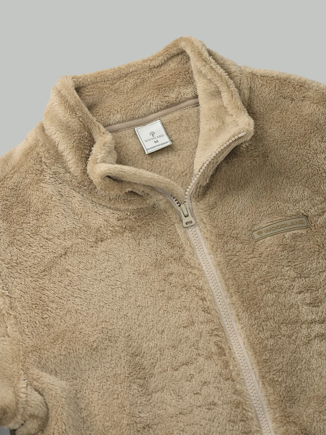 Woodland Men Camel Polar Fleece Zipper Sweatshirt - Thumbnail 6