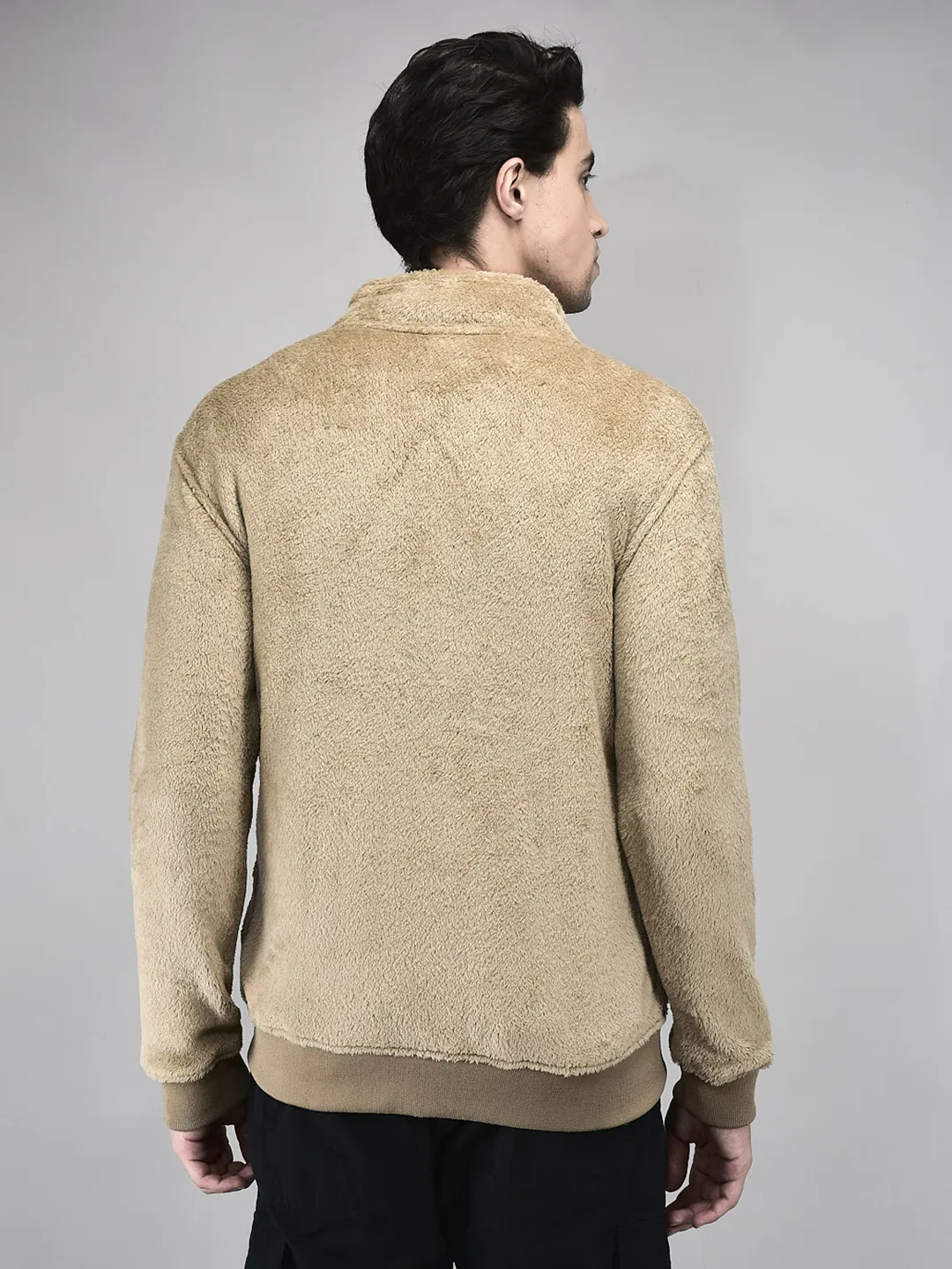 Woodland Men Camel Polar Fleece Zipper Sweatshirt - Thumbnail 7