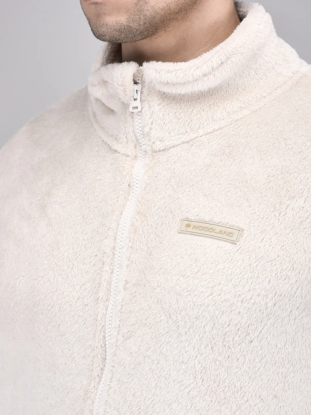 Woodland Men Cream Polar Fleece Zipper Sweatshirt - Thumbnail 4