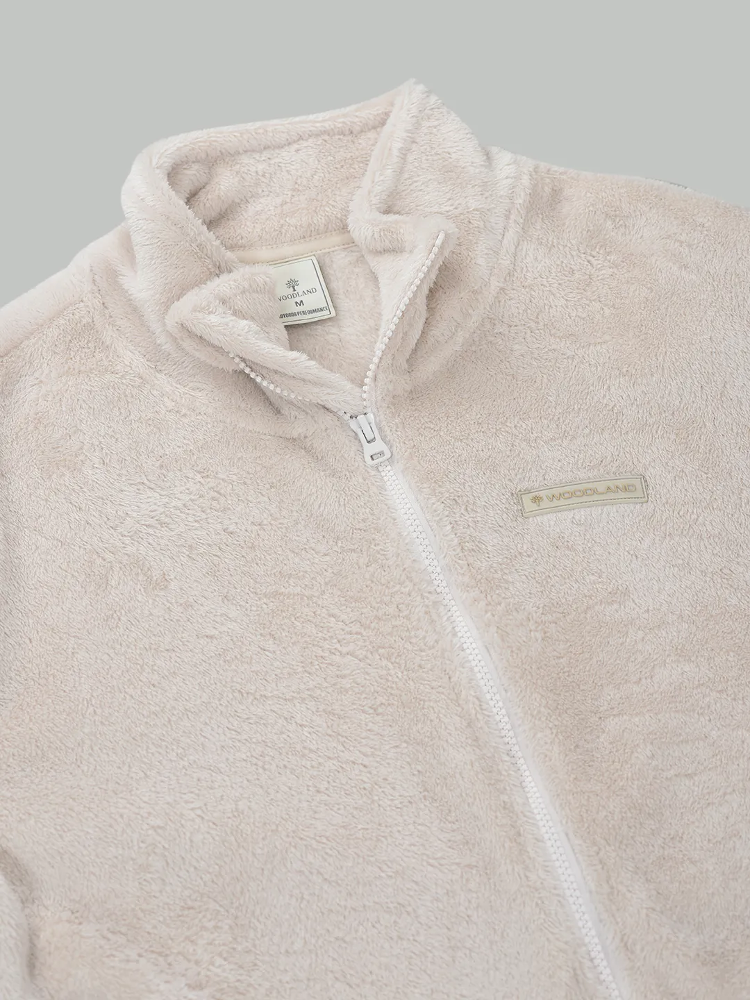 Woodland Men Cream Polar Fleece Zipper Sweatshirt - Thumbnail 5