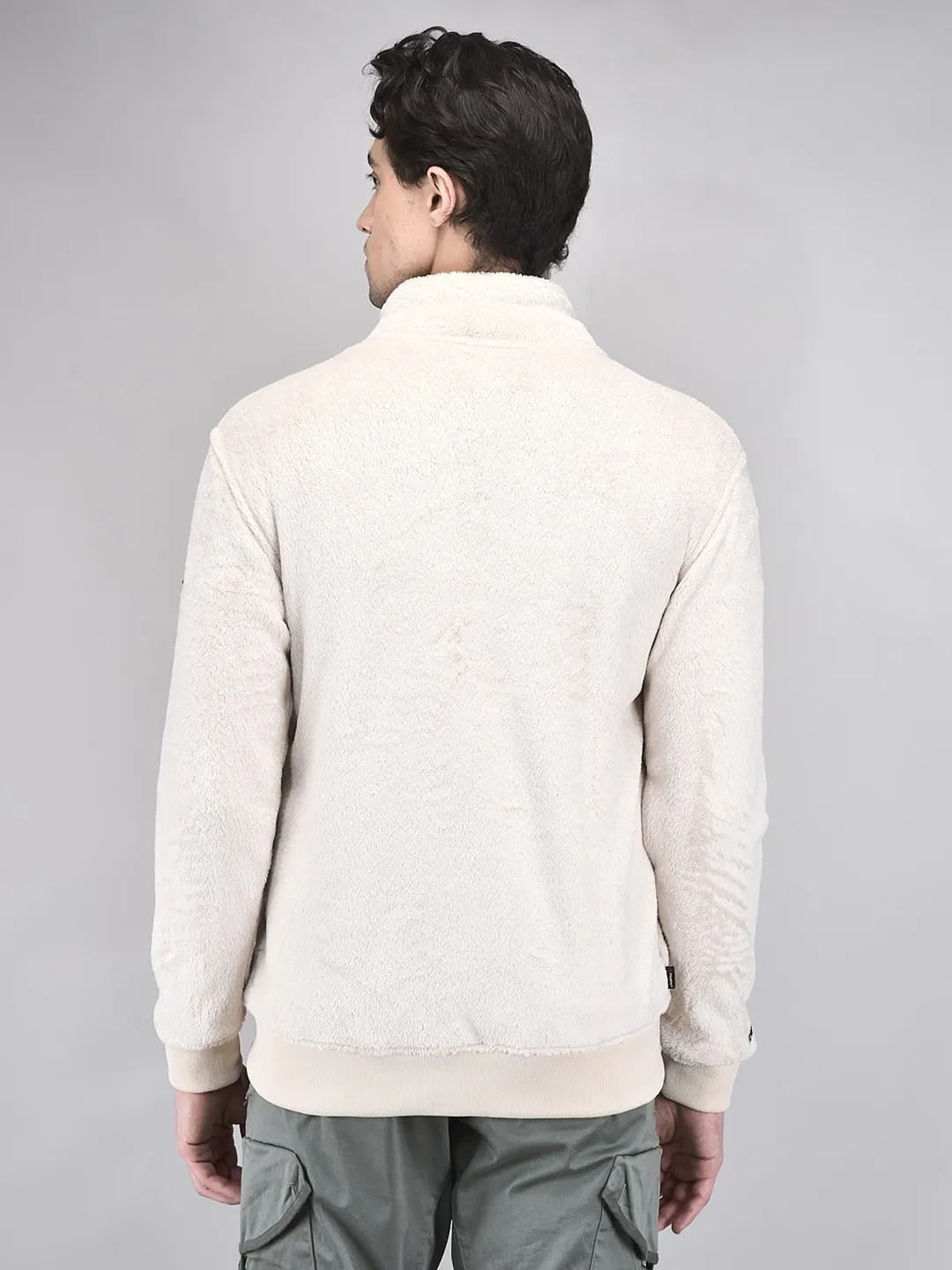 Woodland Men Cream Polar Fleece Zipper Sweatshirt - Thumbnail 6