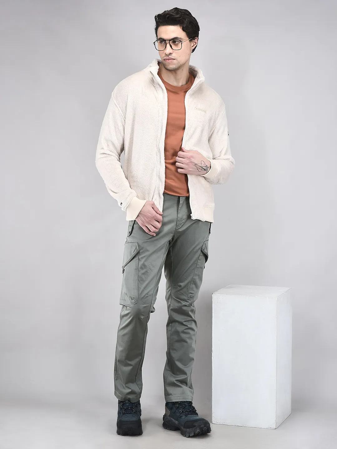 Woodland Men Cream Polar Fleece Zipper Sweatshirt - Thumbnail 7