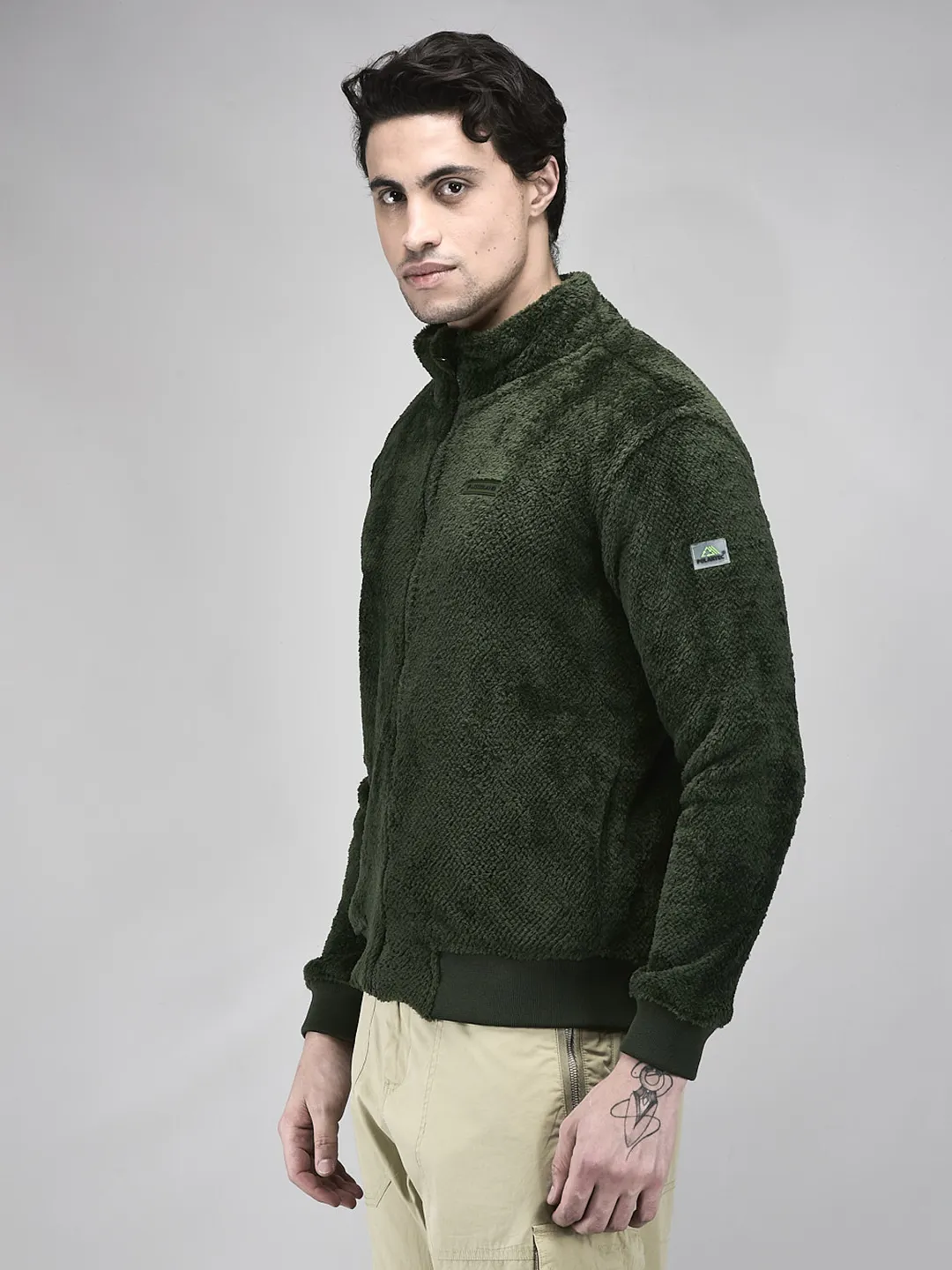 Woodland Men Pine Green Polar Fleece Zipper Sweatshirt - Thumbnail 3