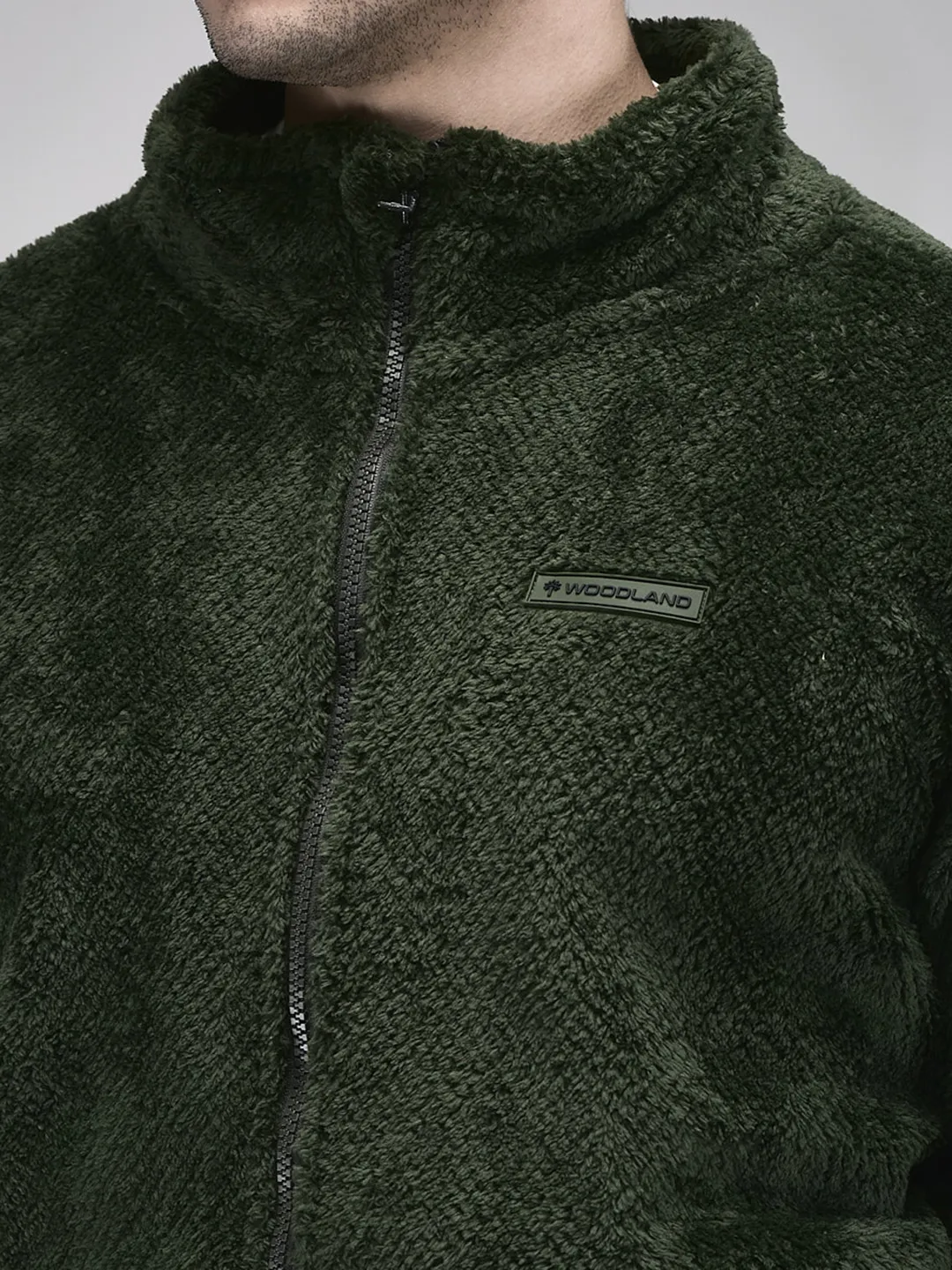 Woodland Men Pine Green Polar Fleece Zipper Sweatshirt - Thumbnail 4