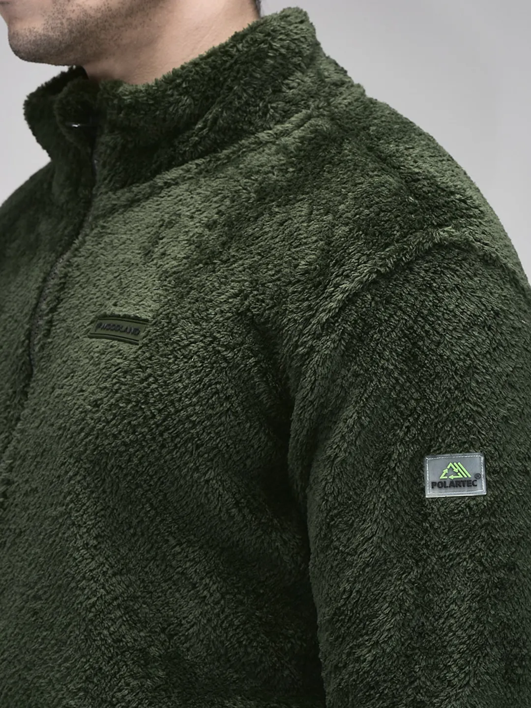 Woodland Men Pine Green Polar Fleece Zipper Sweatshirt - Thumbnail 5