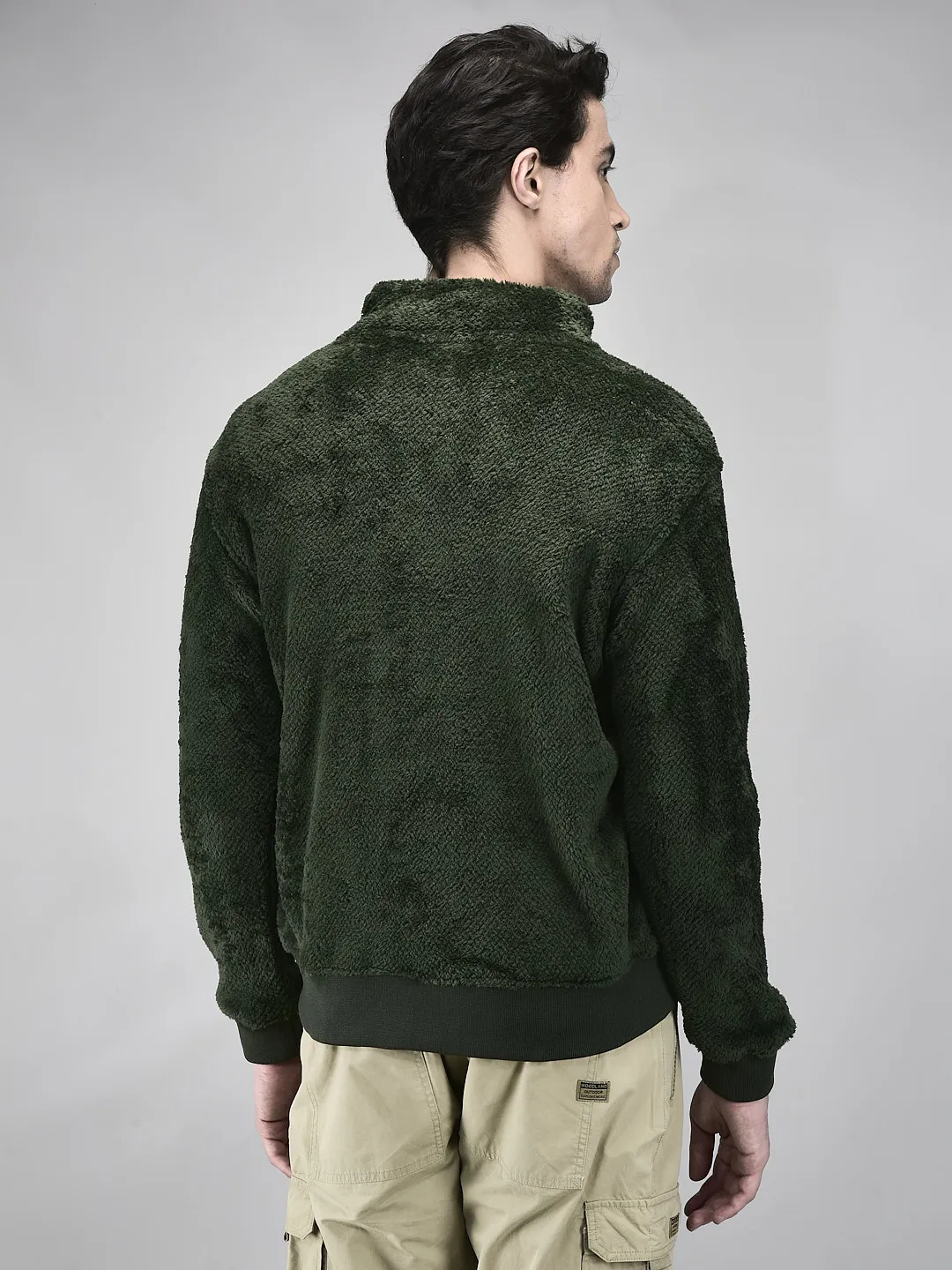Woodland Men Pine Green Polar Fleece Zipper Sweatshirt - Thumbnail 7