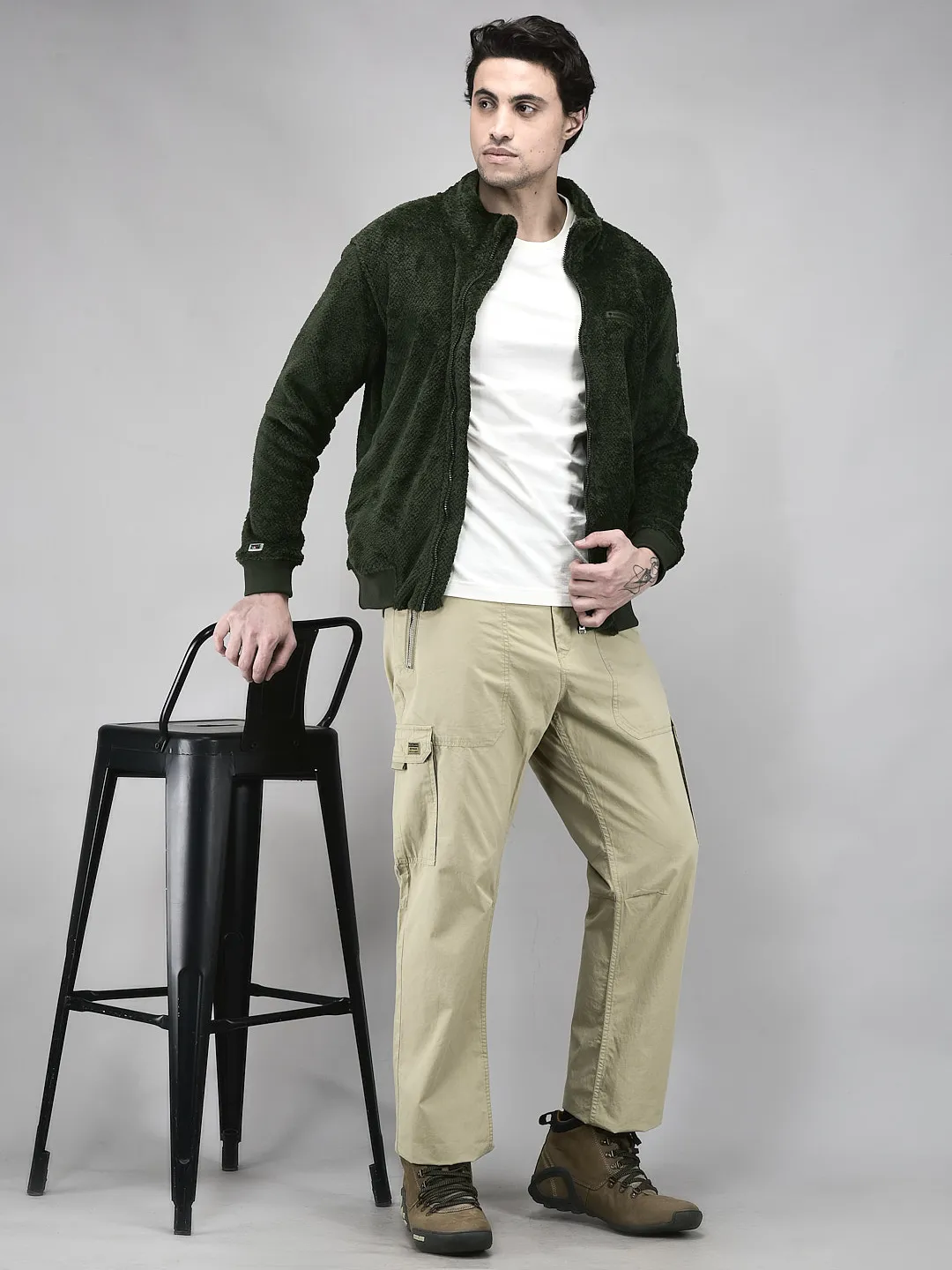 Woodland Men Pine Green Polar Fleece Zipper Sweatshirt - Thumbnail 8