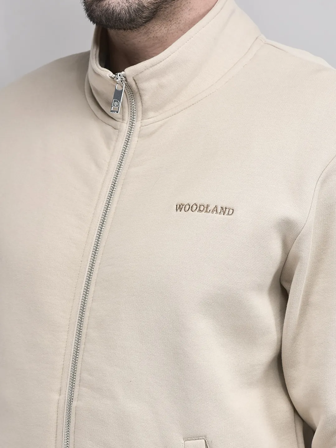 Woodland Beige Zipper Sweatshirt For Men - Thumbnail 4