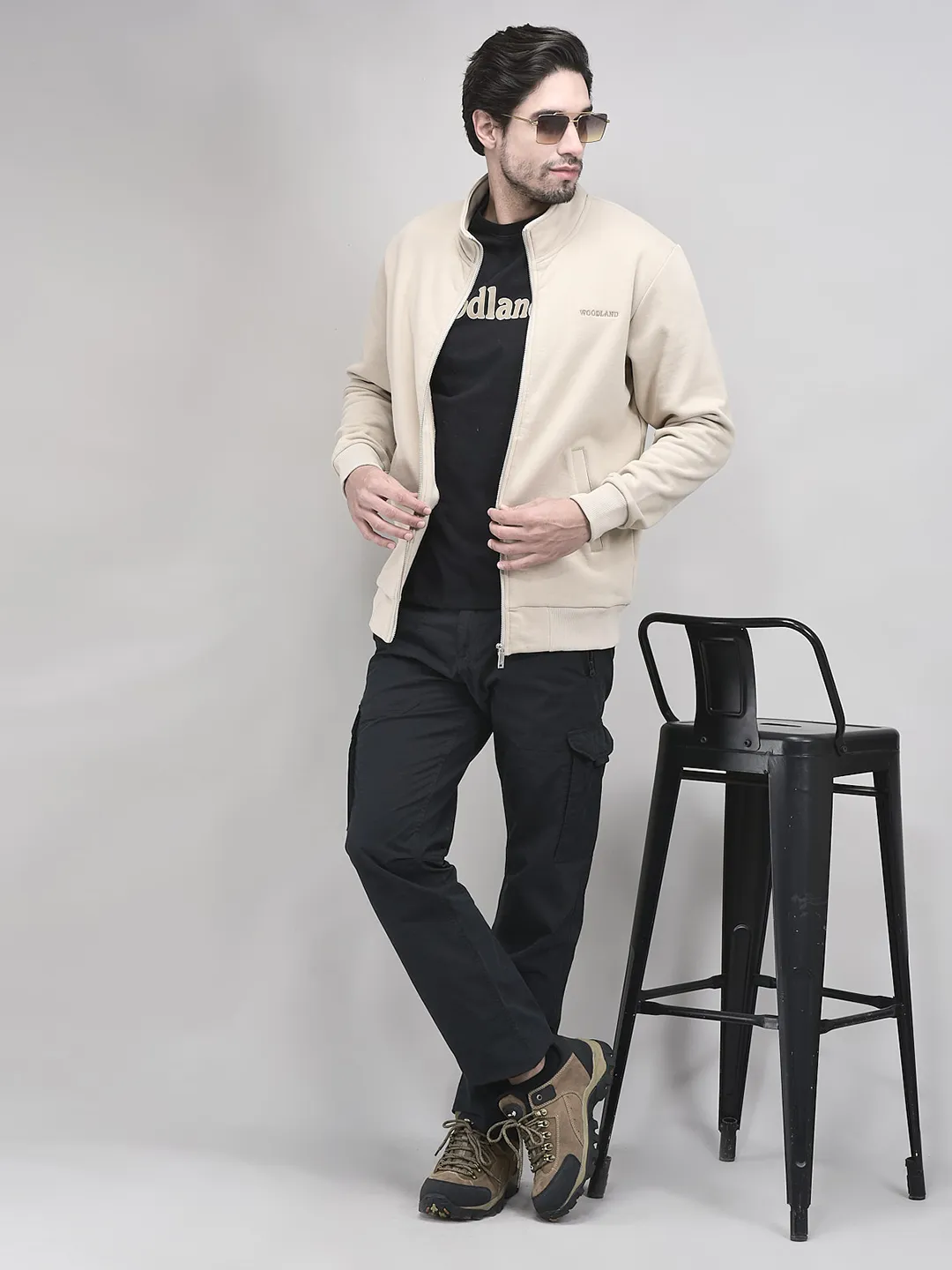 Woodland Beige Zipper Sweatshirt For Men - Thumbnail 8