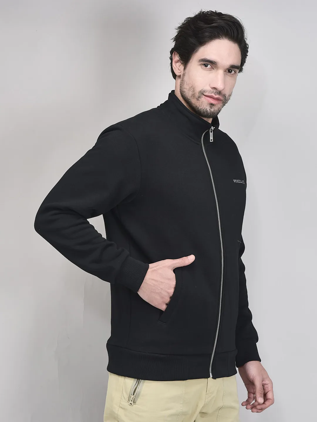 Woodland Black Zipper Sweatshirt For Men - Thumbnail 2