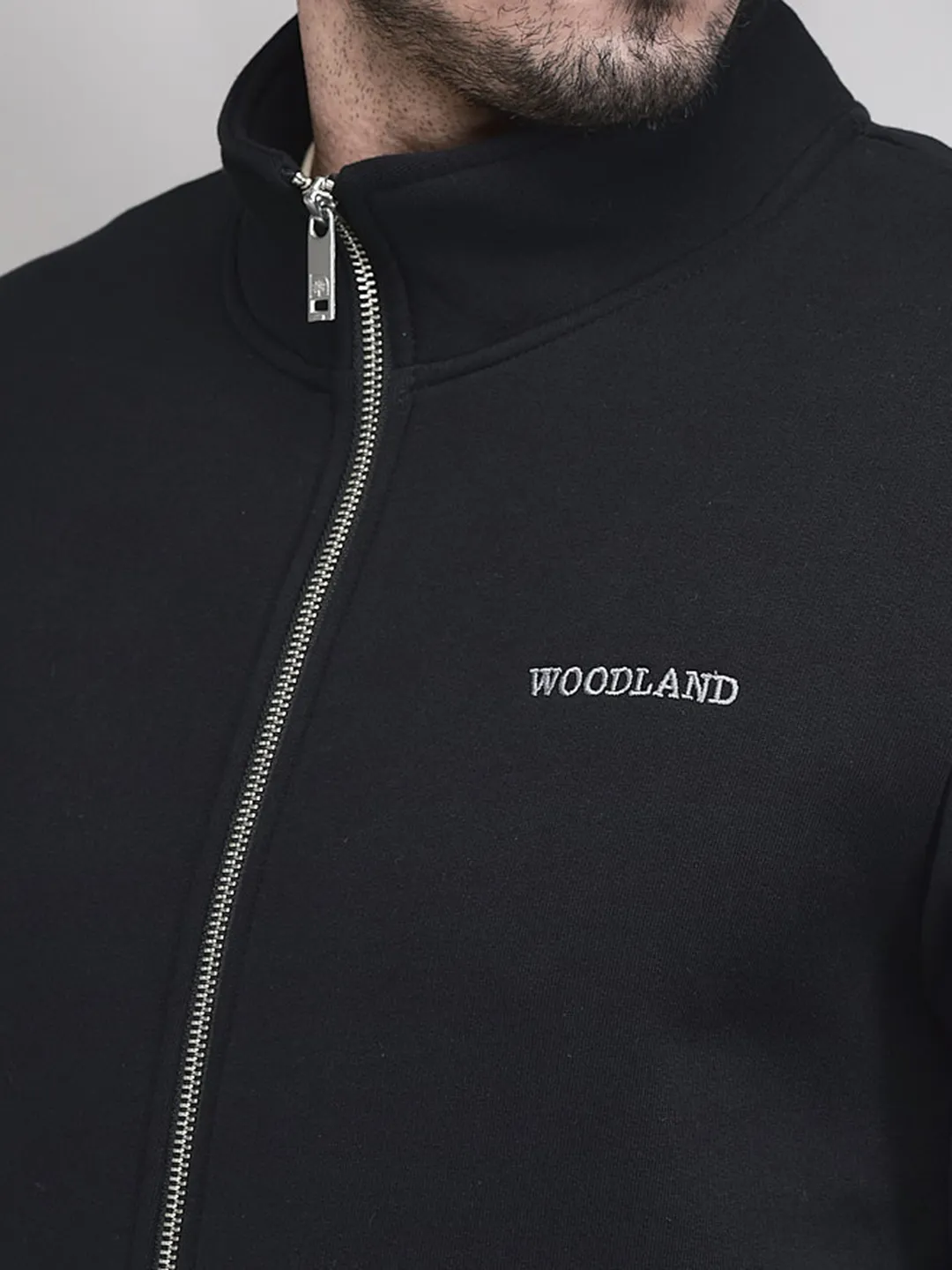Woodland Black Zipper Sweatshirt For Men - Thumbnail 4