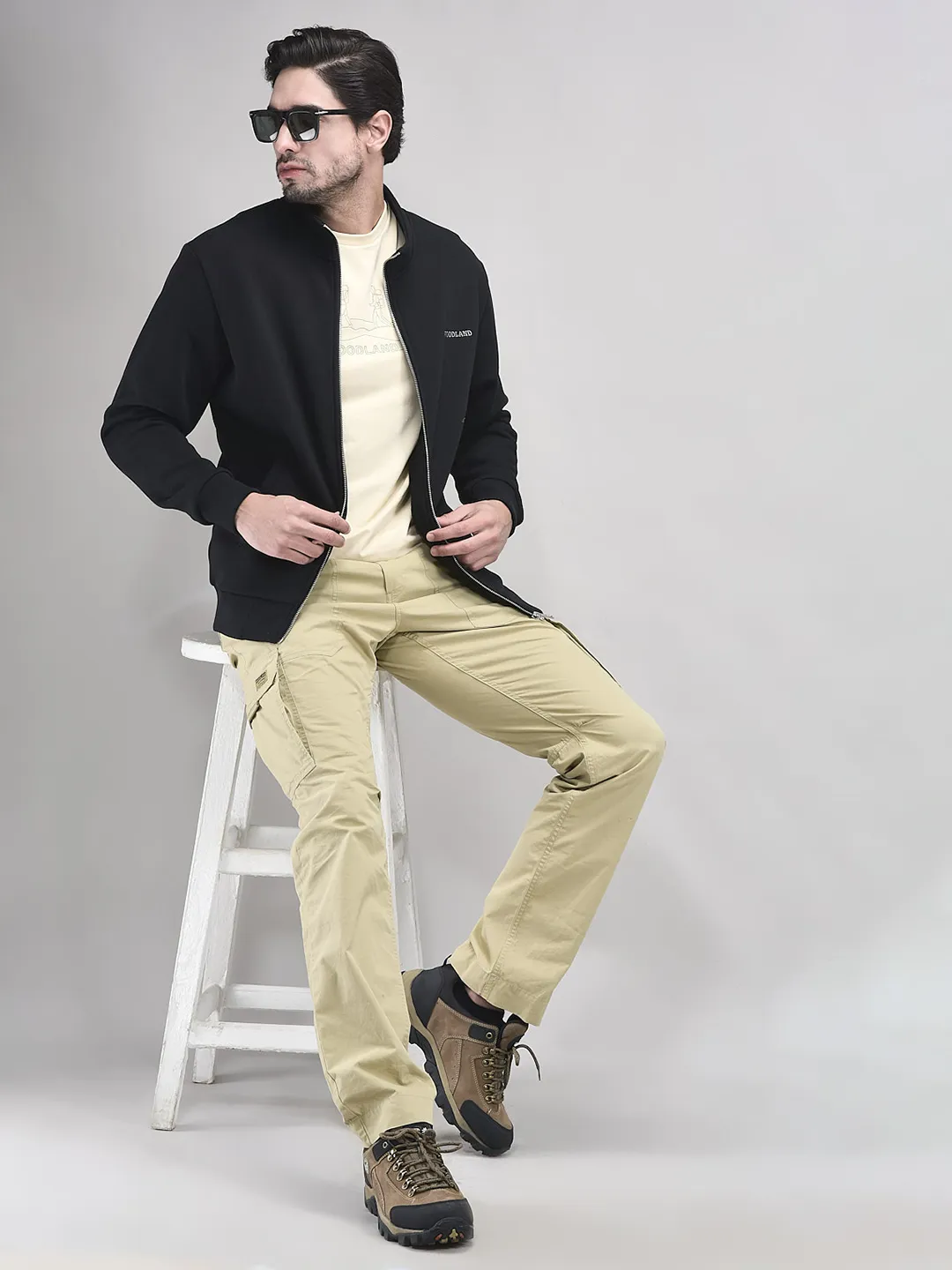 Woodland Black Zipper Sweatshirt For Men - Thumbnail 8