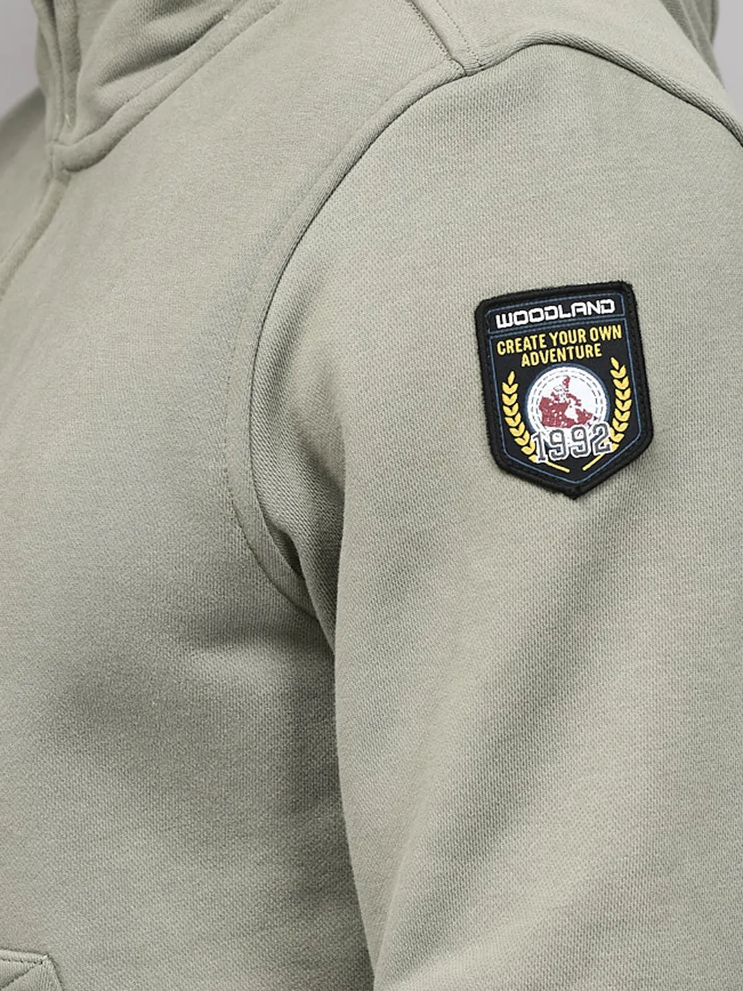 High Neck Men Green Zipper Sweatshirt - Thumbnail 5