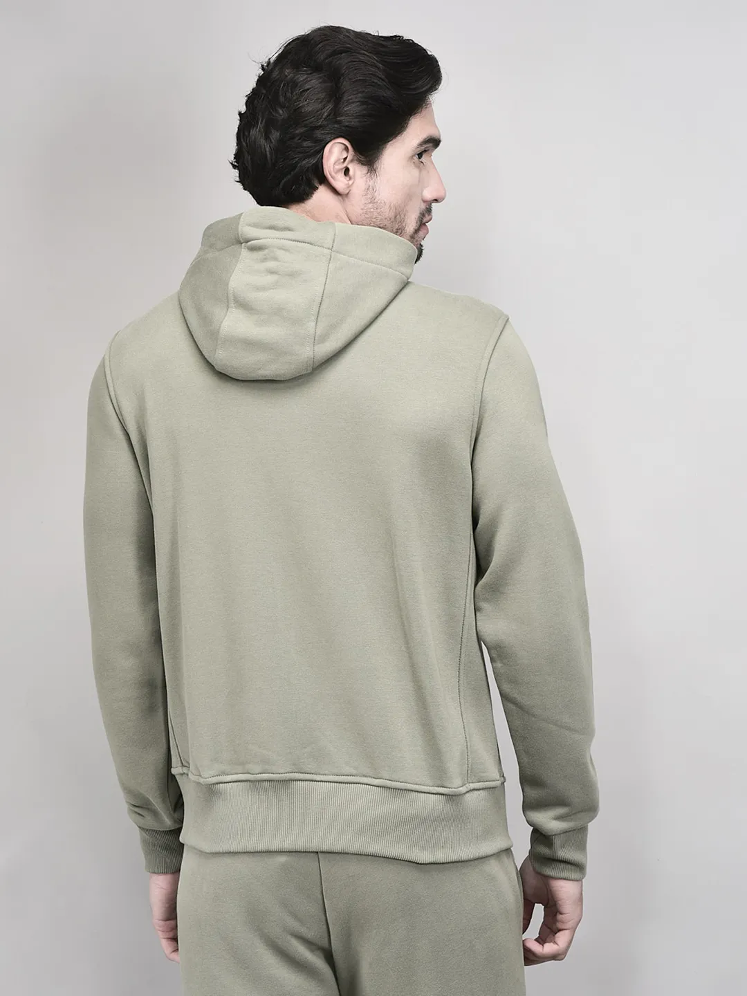 High Neck Men Green Zipper Sweatshirt - Thumbnail 8