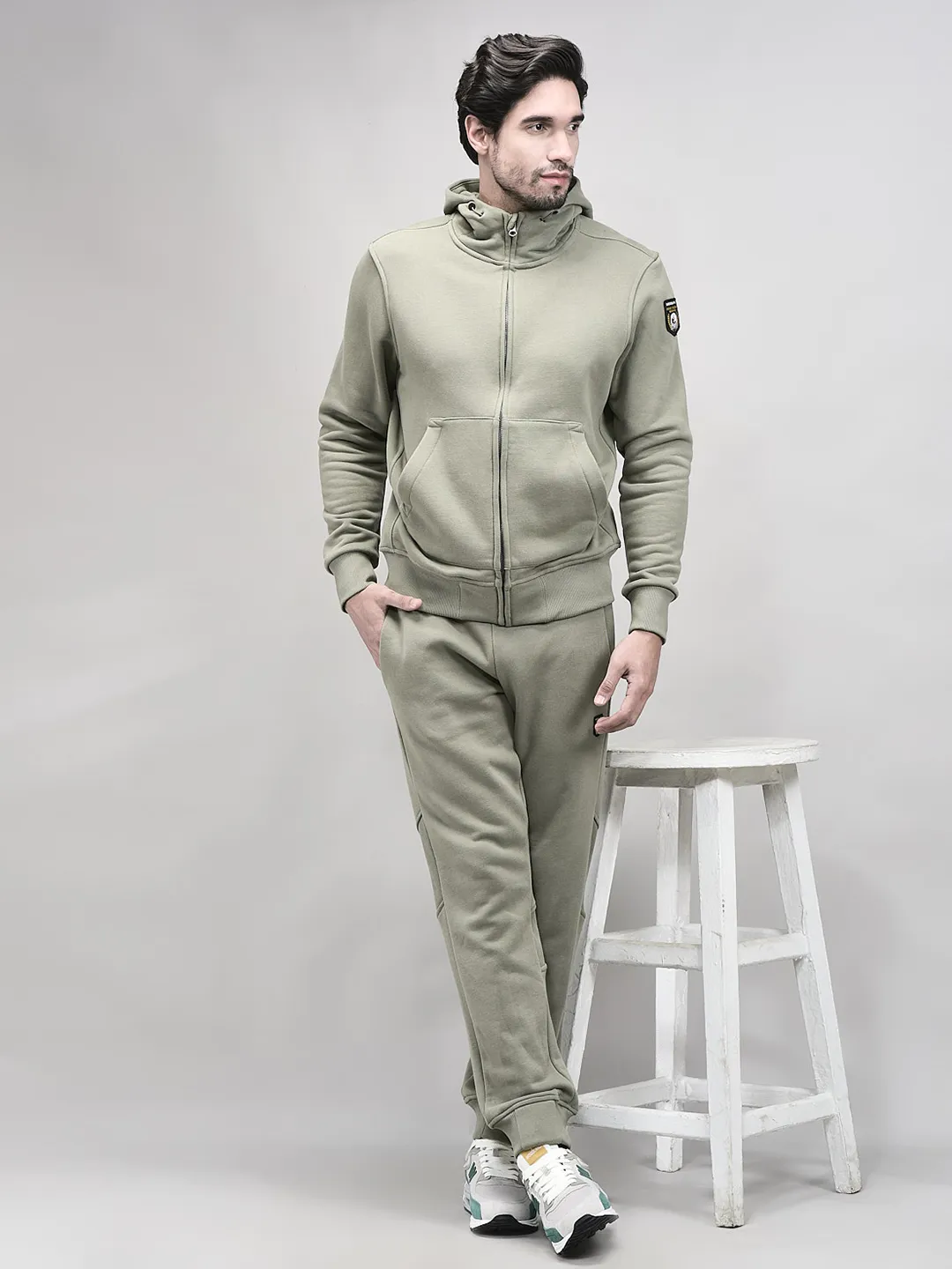 High Neck Men Green Zipper Sweatshirt - Thumbnail 9