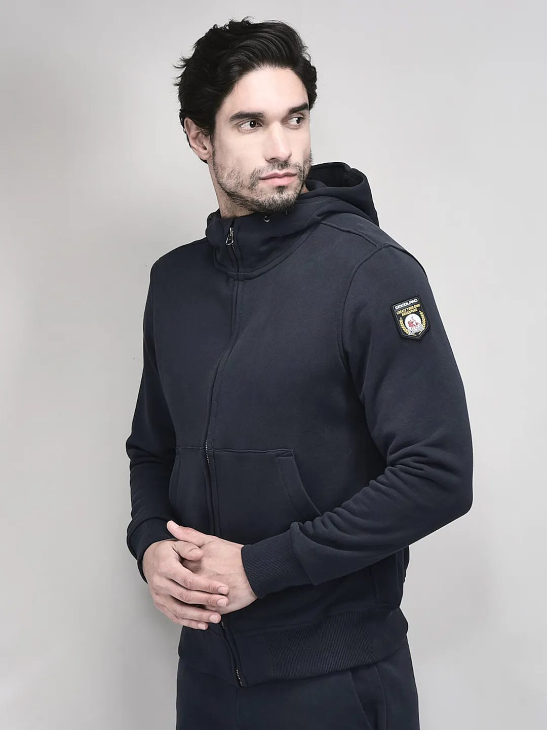 High Neck Men Navy Zipper Sweatshirt - Thumbnail 2