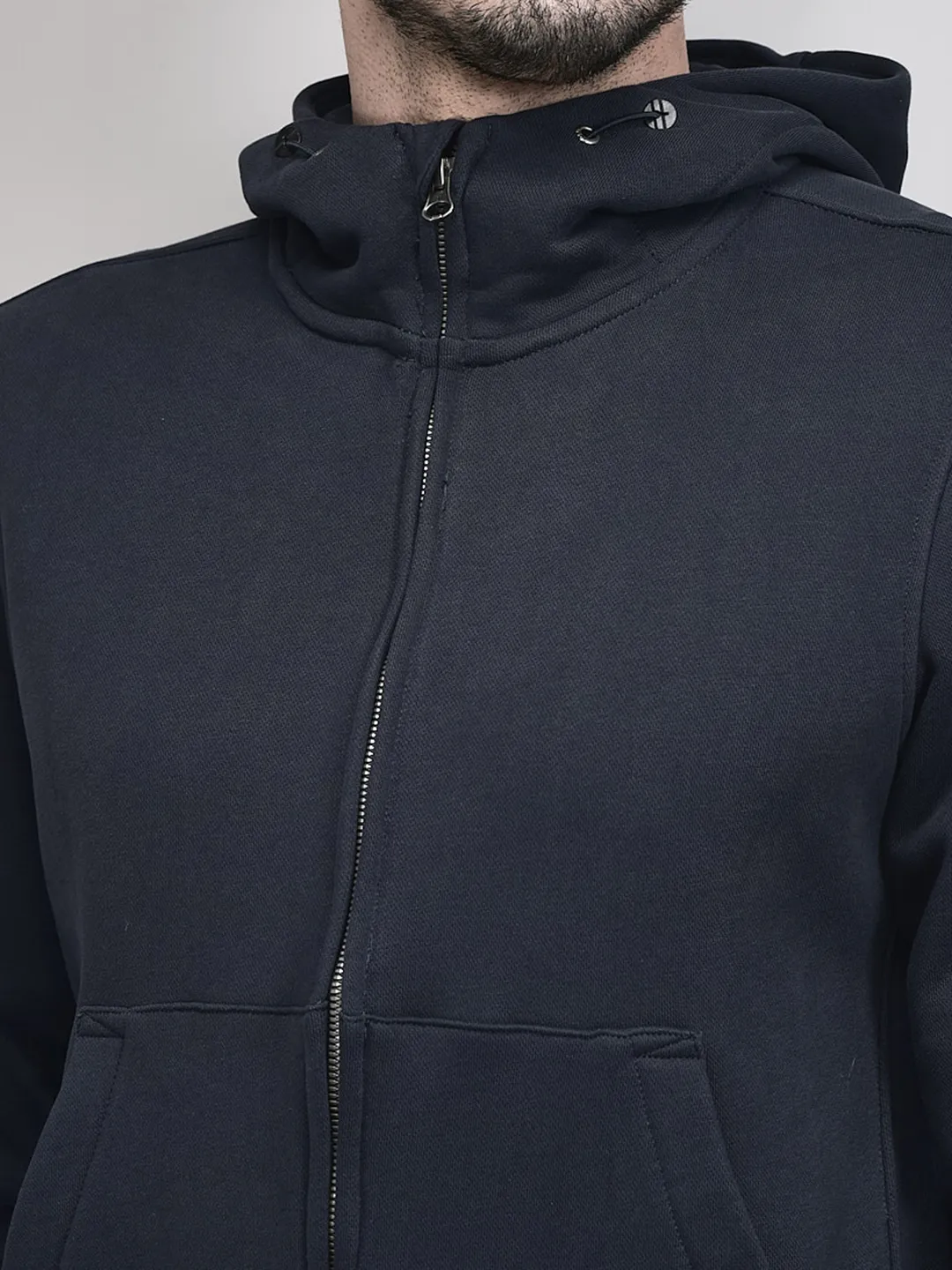 High Neck Men Navy Zipper Sweatshirt - Thumbnail 4