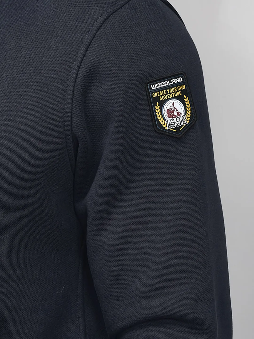 High Neck Men Navy Zipper Sweatshirt - Thumbnail 5