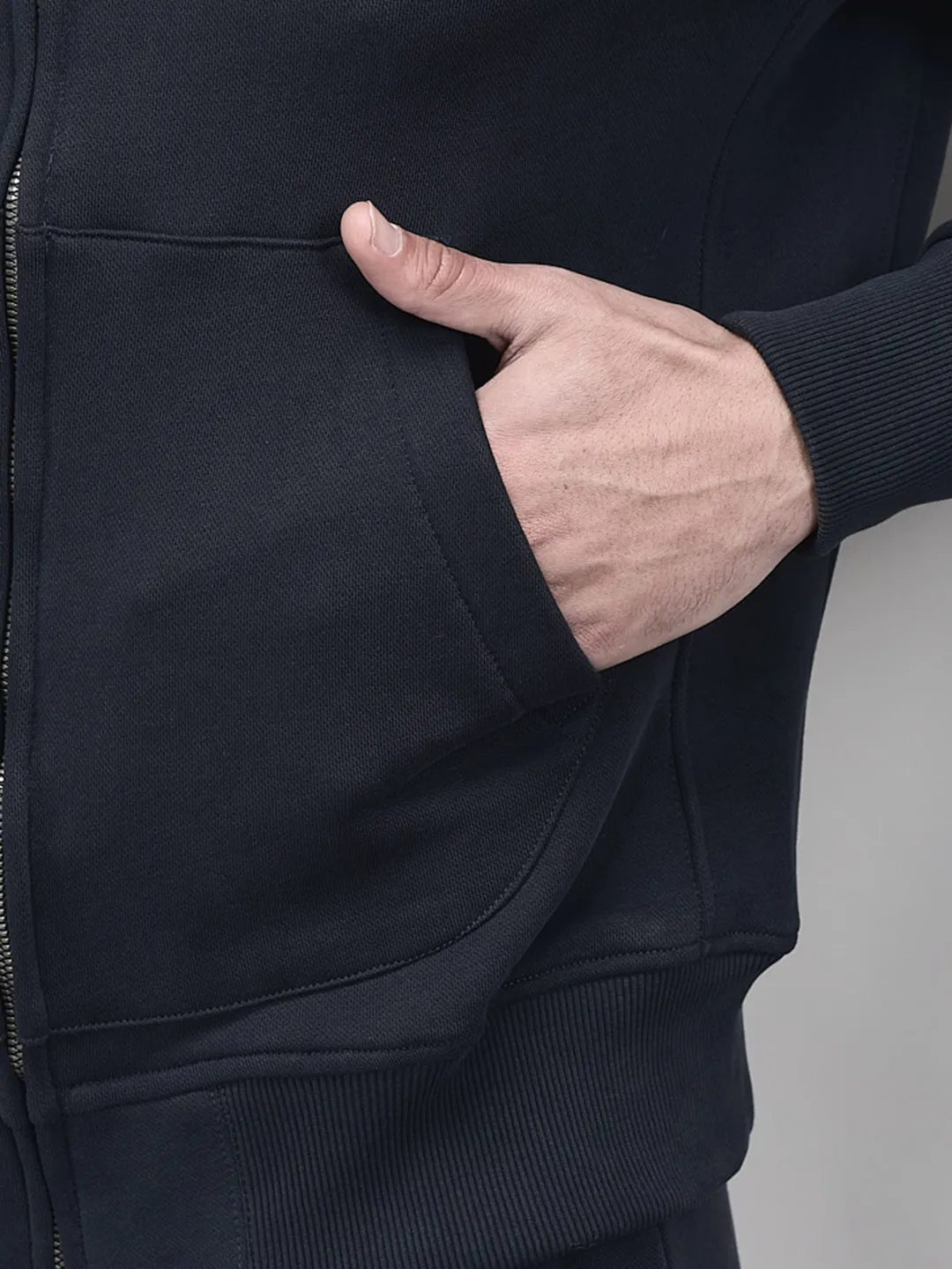 High Neck Men Navy Zipper Sweatshirt - Thumbnail 7
