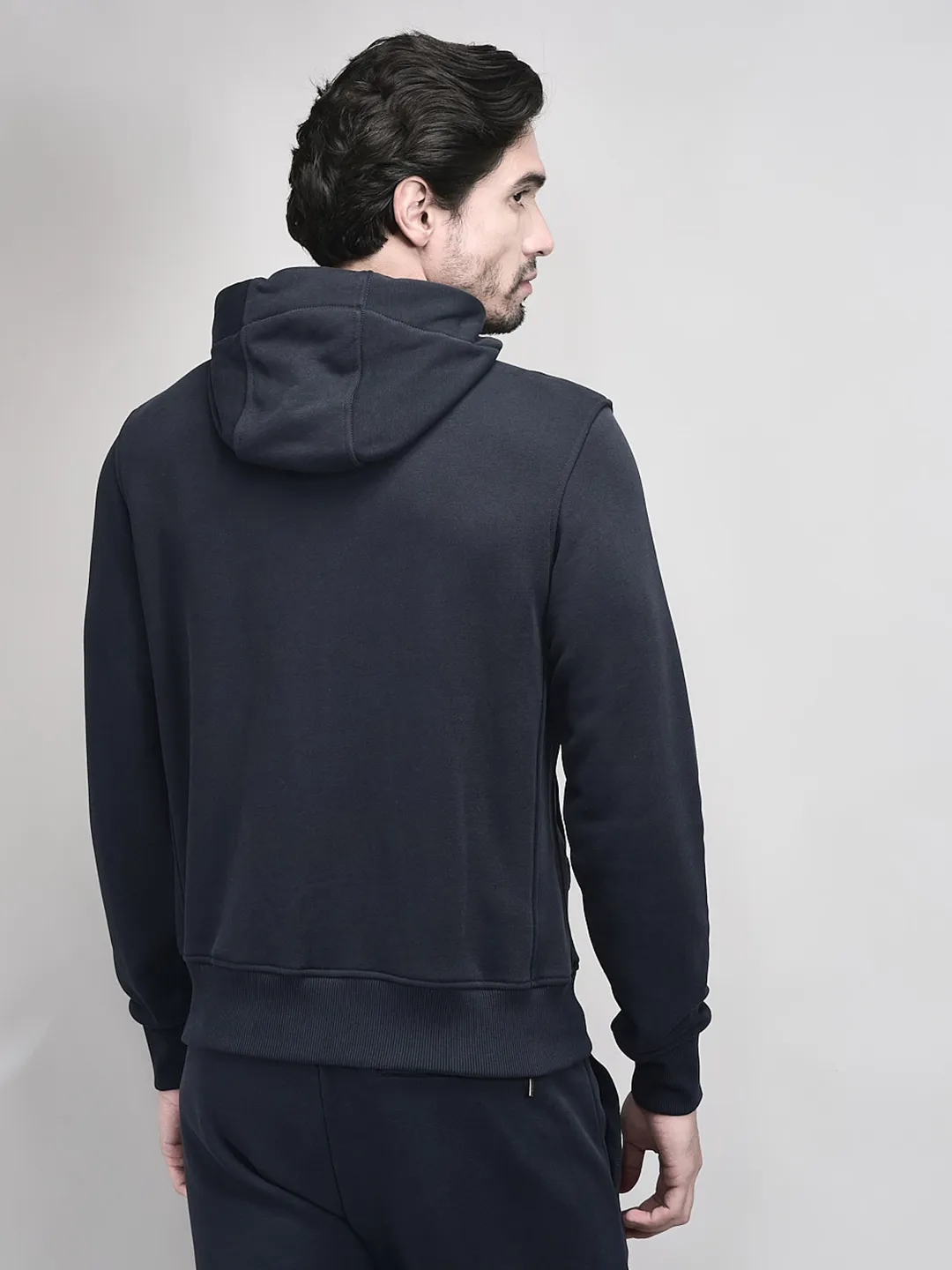 High Neck Men Navy Zipper Sweatshirt - Thumbnail 8