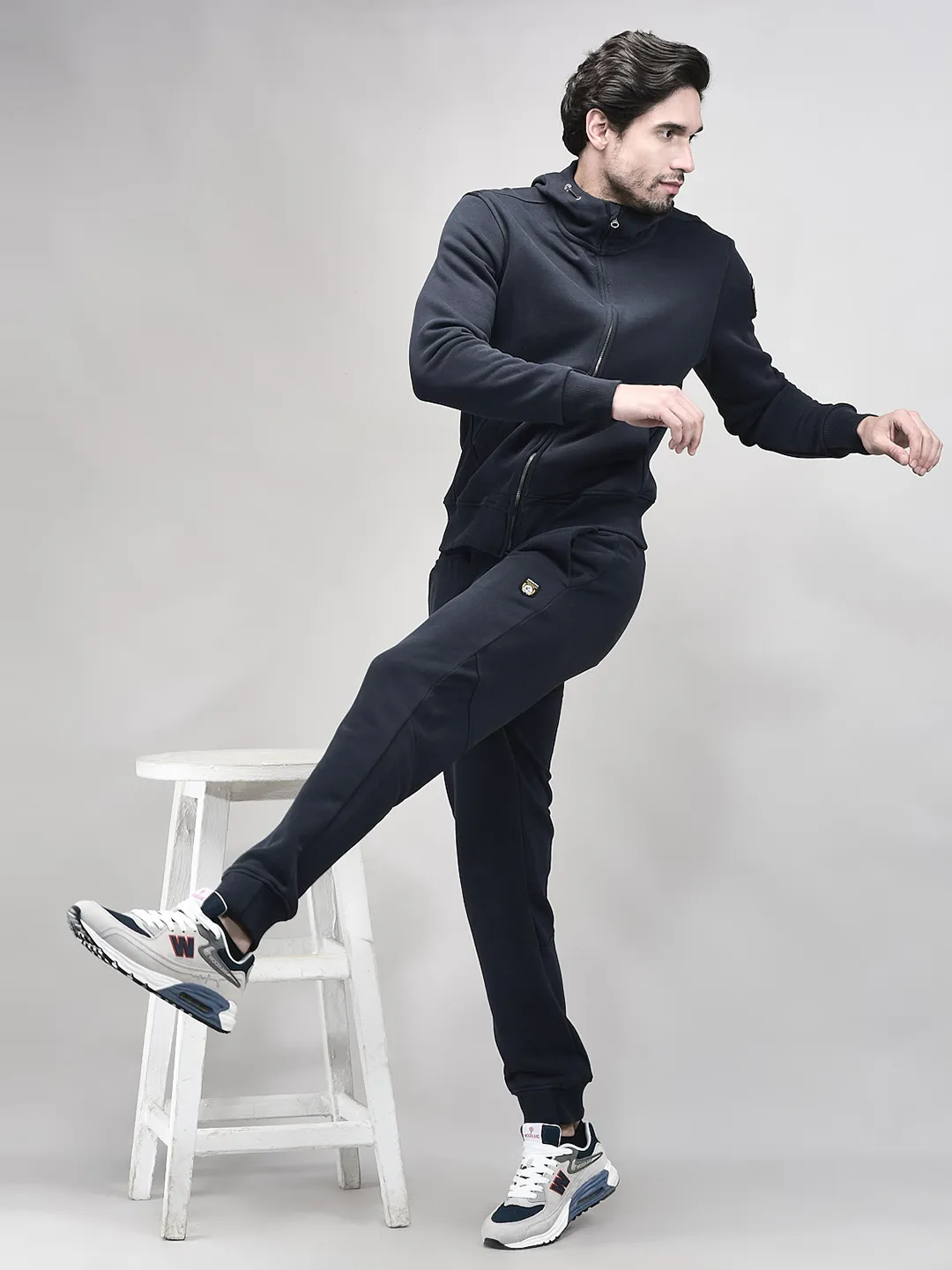 High Neck Men Navy Zipper Sweatshirt - Thumbnail 9