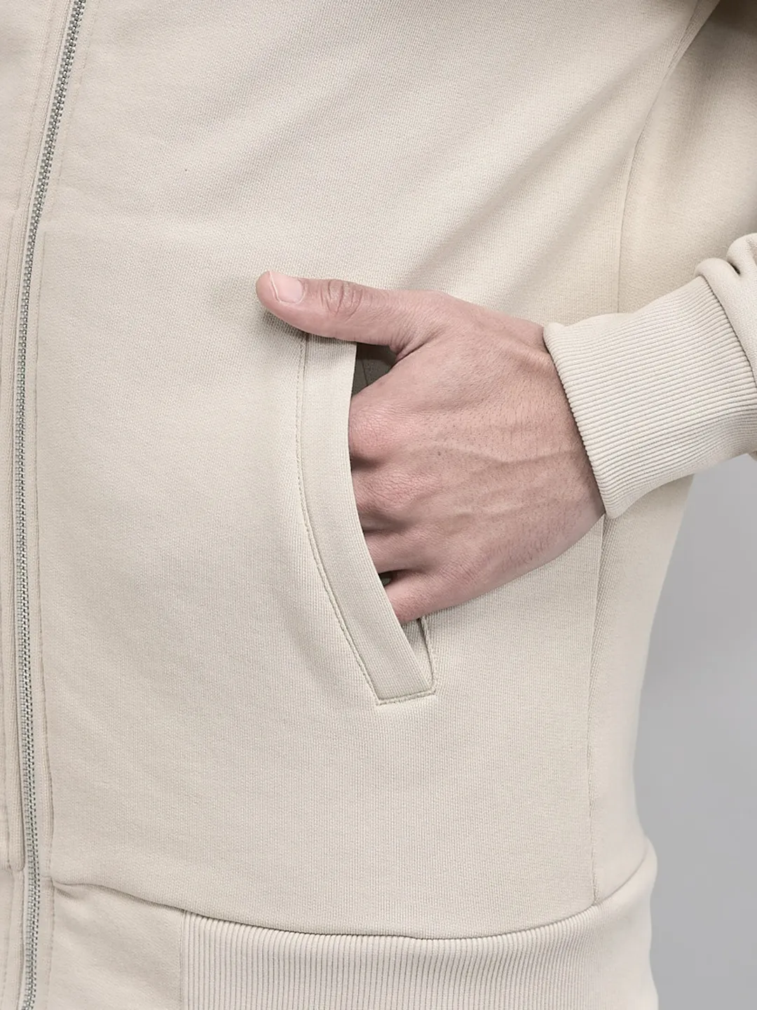 Woodland Beige Zipper Sweatshirt For Men - Thumbnail 5