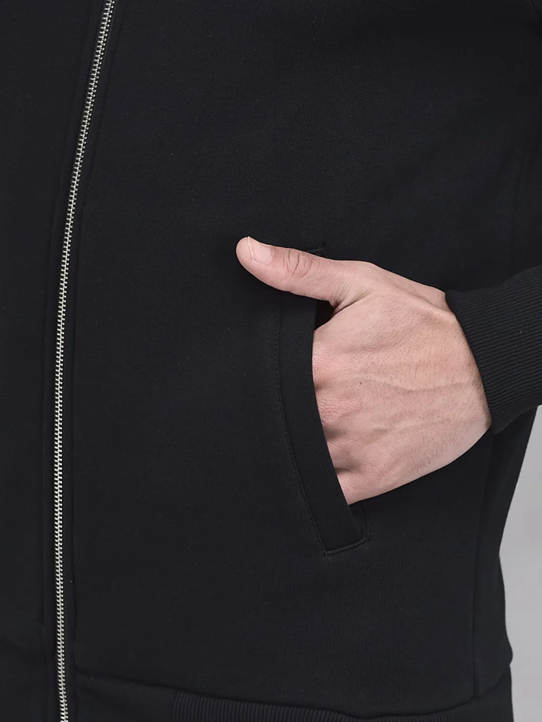 Woodland Black Zipper Sweatshirt For Men - Thumbnail 5