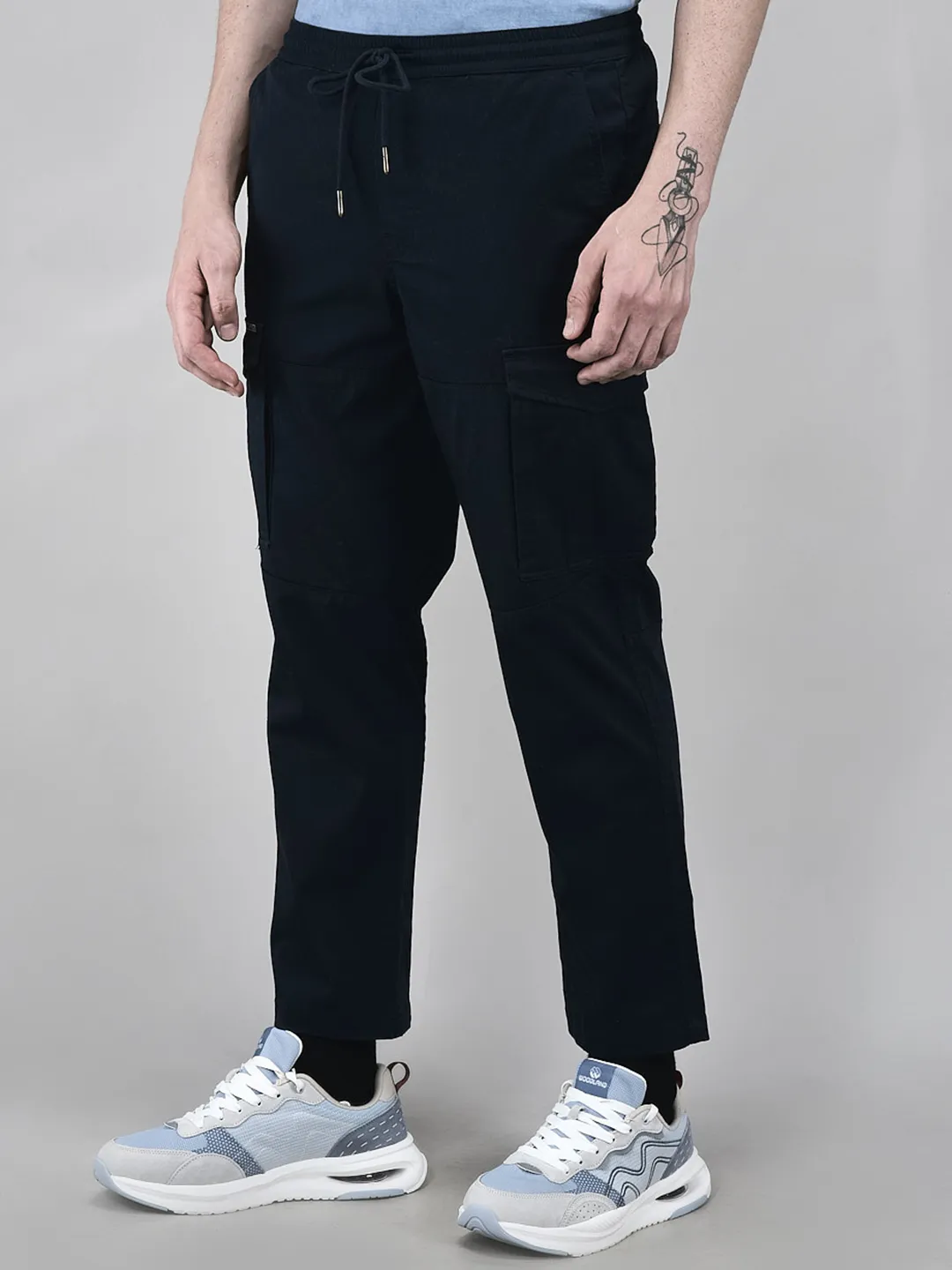 Cotton Elastane Navy Cargo Trousers - Thumbnail 3