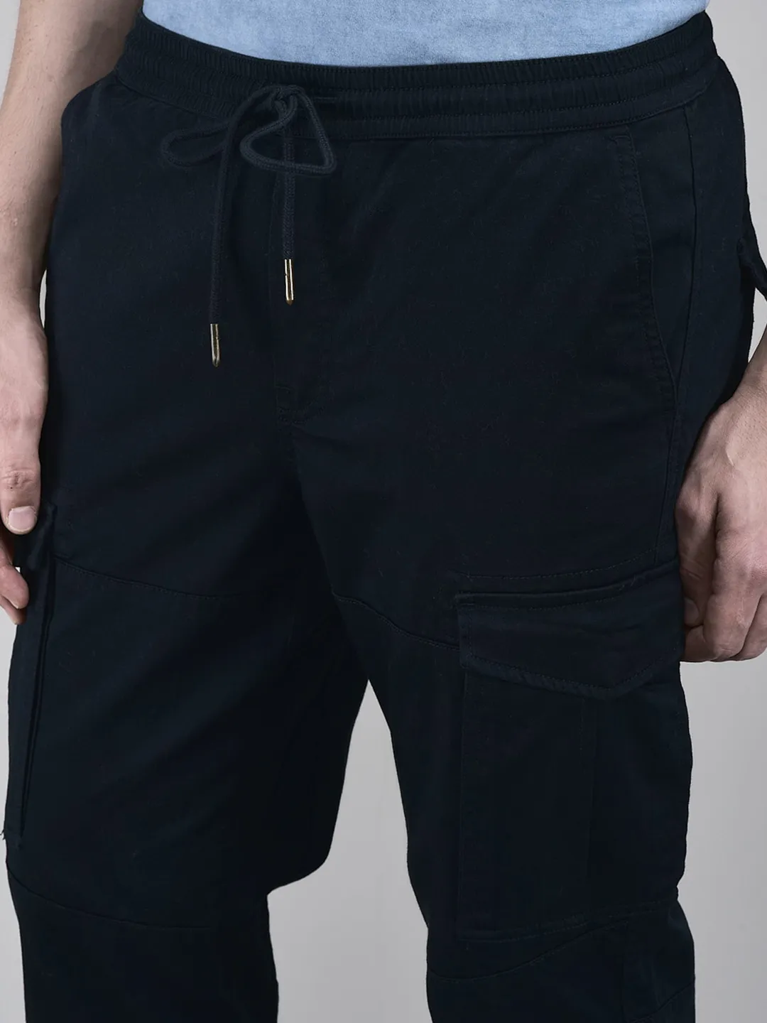 Cotton Elastane Navy Cargo Trousers - Thumbnail 4