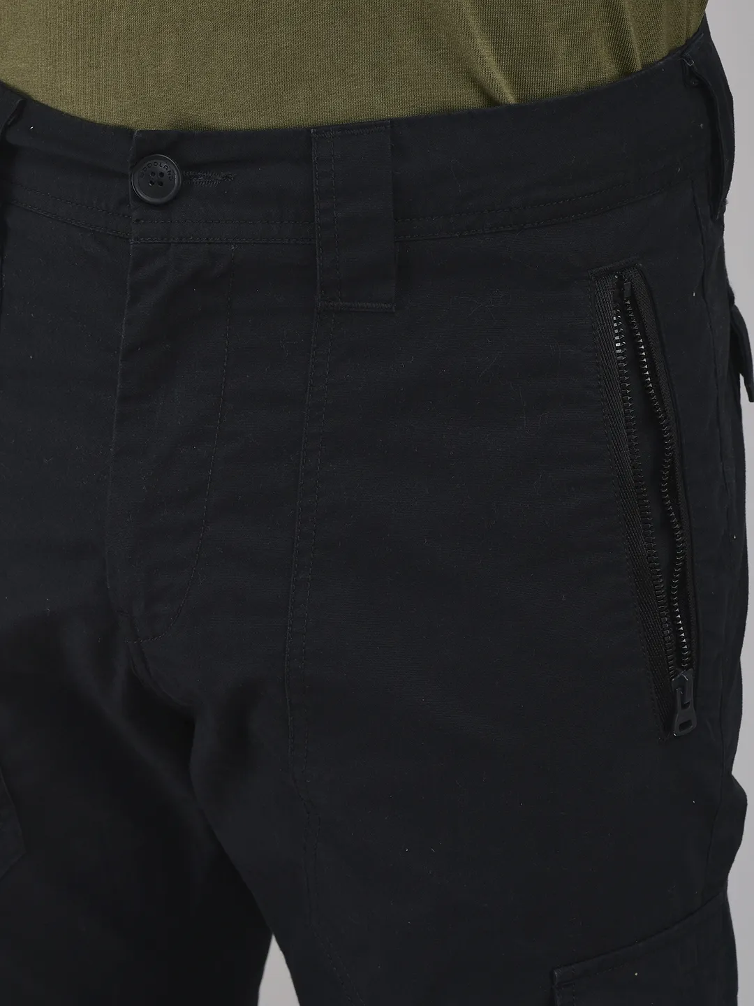 Black Cargo Men Trousers With Zipper Pockets - Thumbnail 4
