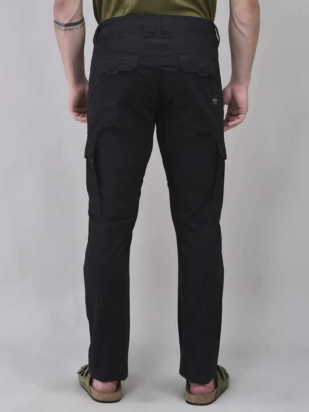Black Cargo Men Trousers With Zipper Pockets - Thumbnail 5