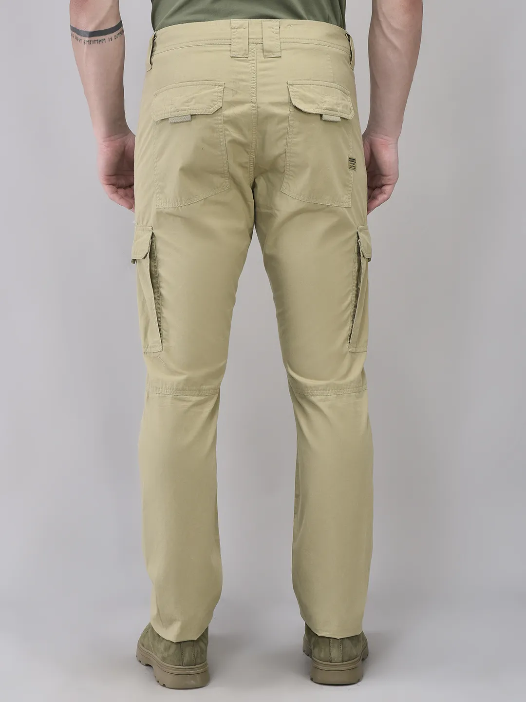 Beige Cargo Men Trousers With Zipper Pockets - Thumbnail 5