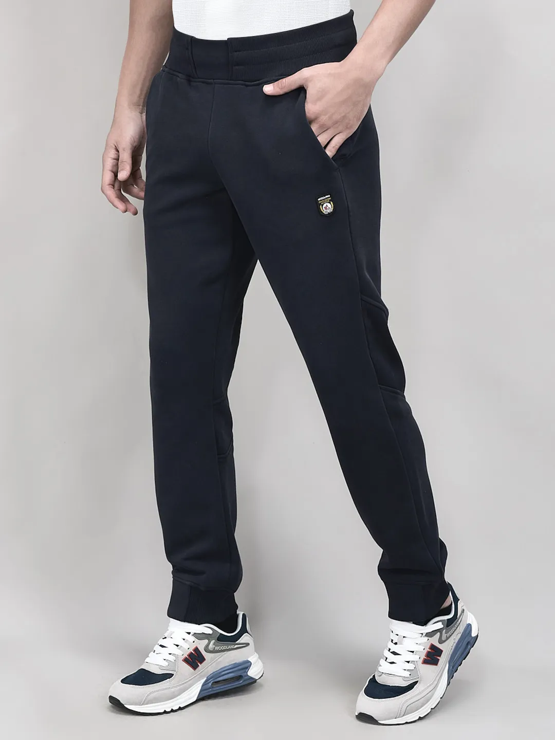 Woodland Navy Stretchable Track Bottom For Men - Thumbnail 3