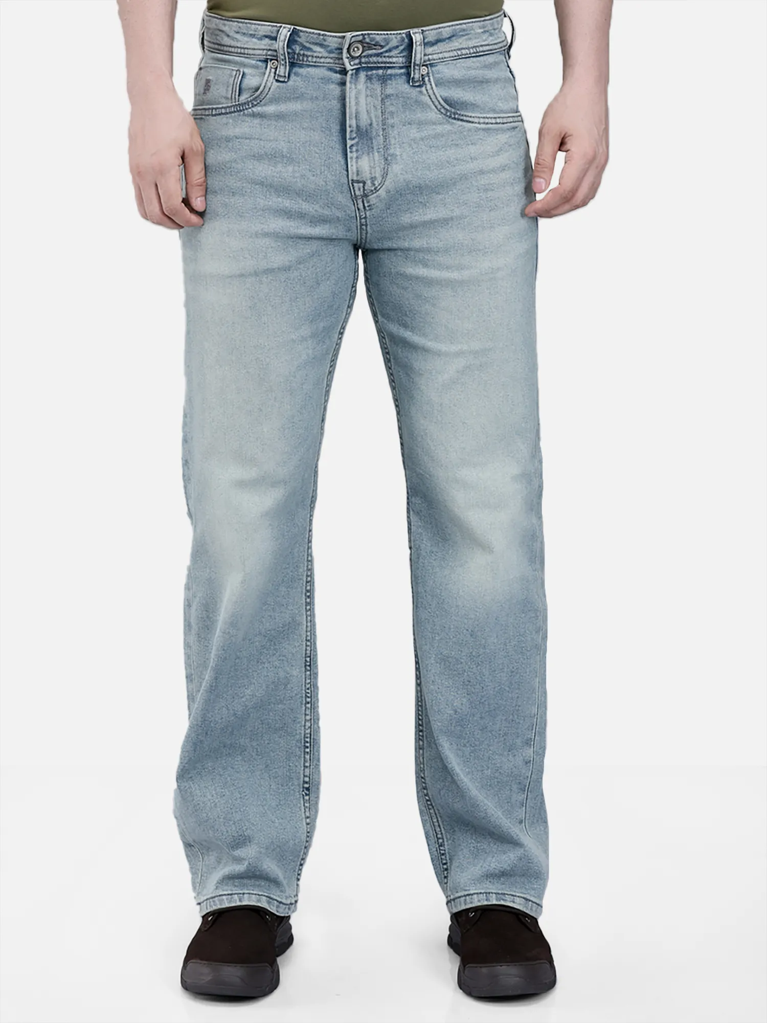 Woodland Men Light Blue Comfort Stretch Denim Trouser