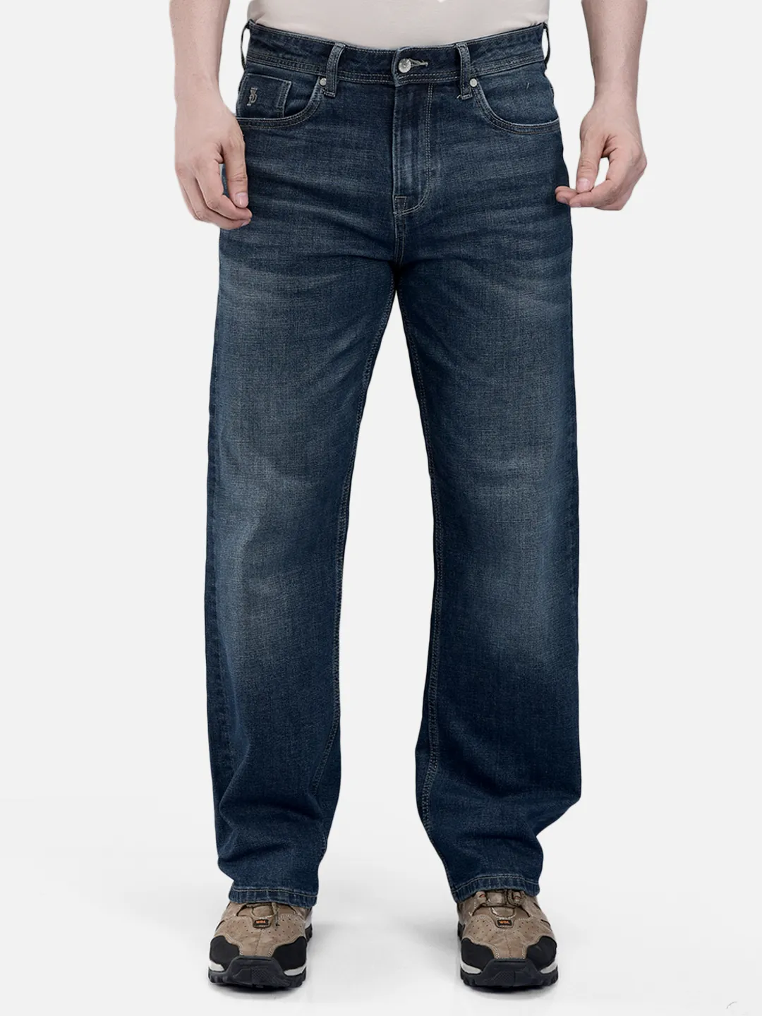 Woodland Men Dark Blue Denim Trousers