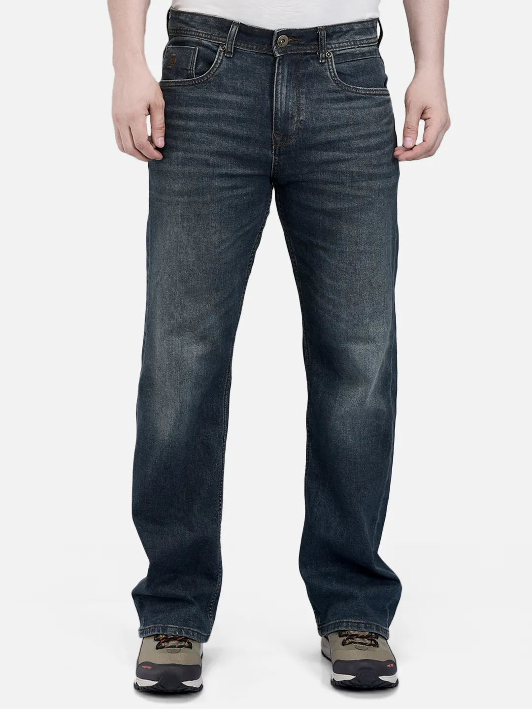 Woodland Men Teal Blue Denim Trousers
