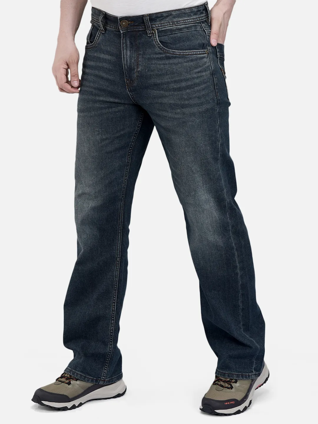 Woodland Men Teal Blue Denim Trousers 2