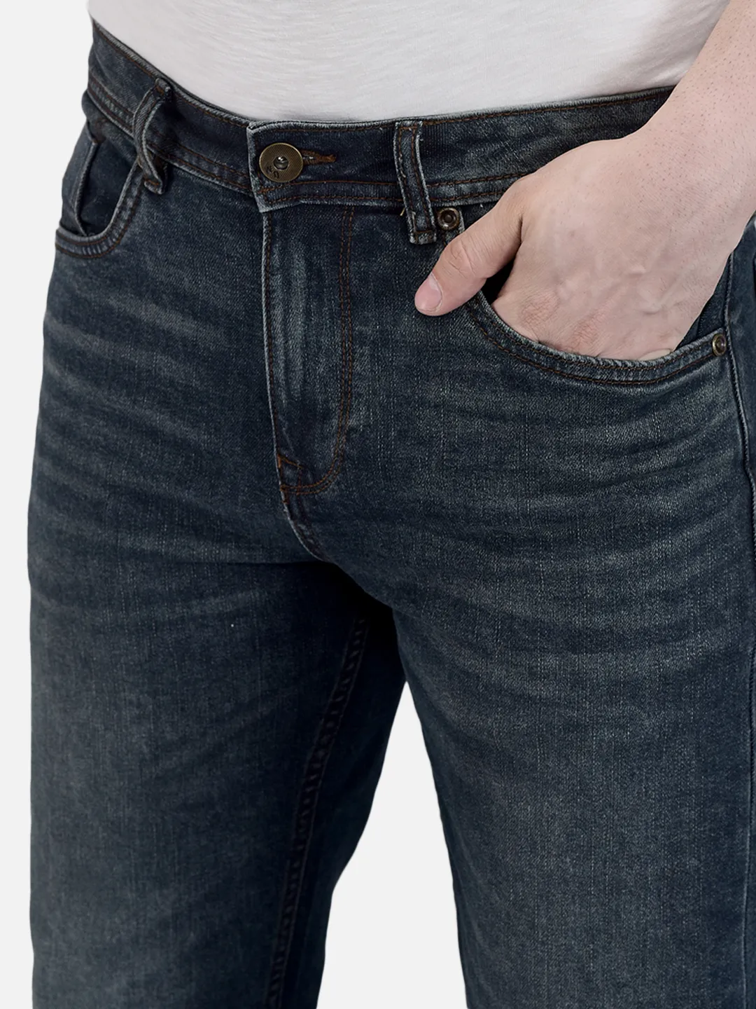 Woodland Men Teal Blue Denim Trousers 4