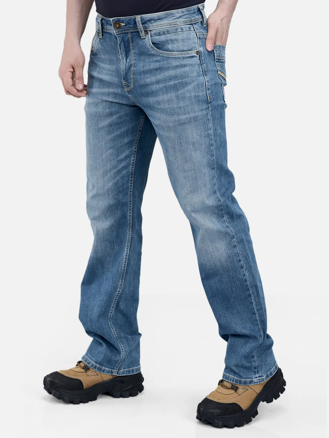 Woodland Men Blue Cotton Elastane Washed Denim Trouser 2