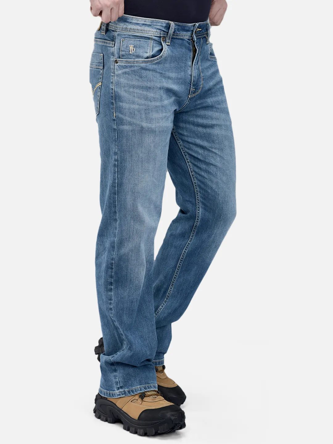 Woodland Men Blue Cotton Elastane Washed Denim Trouser 3