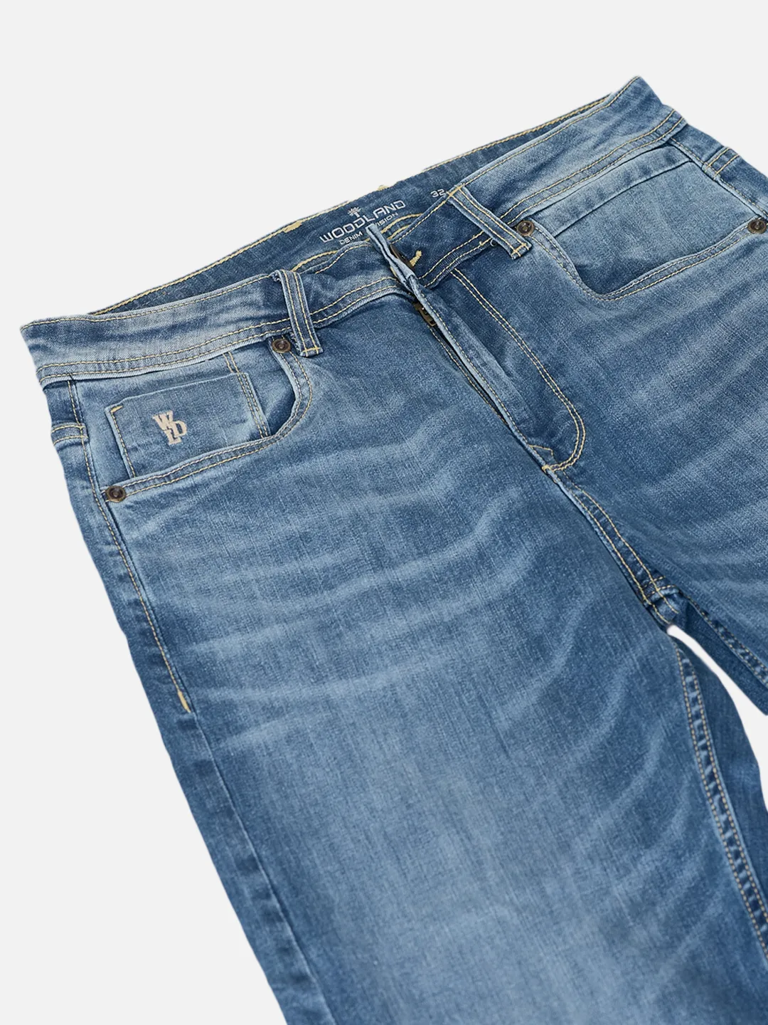 Woodland Men Blue Cotton Elastane Washed Denim Trouser 5
