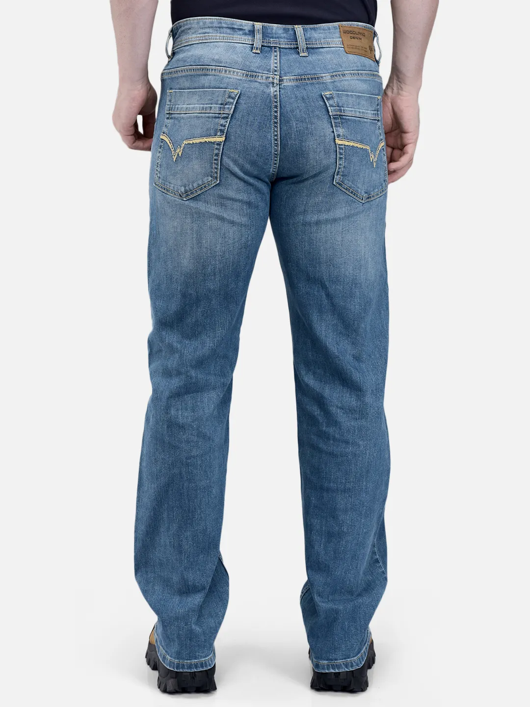 Woodland Men Blue Cotton Elastane Washed Denim Trouser 6
