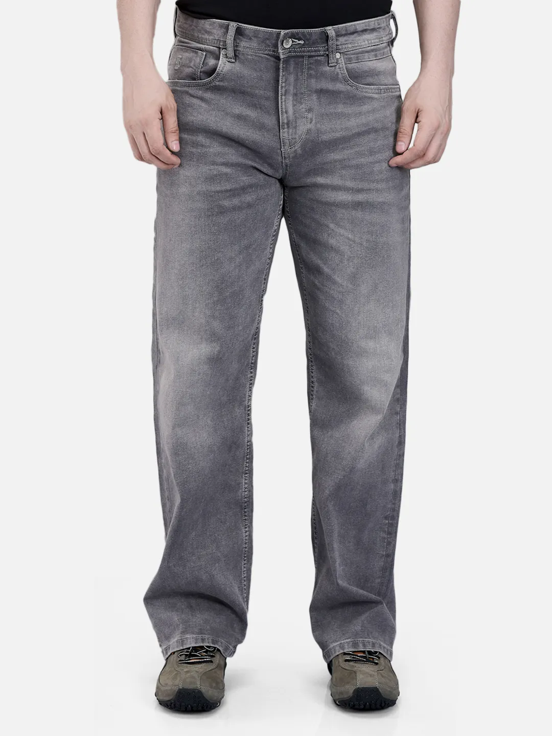 Woodland Men Grey Cotton Polyster Denim Trouser