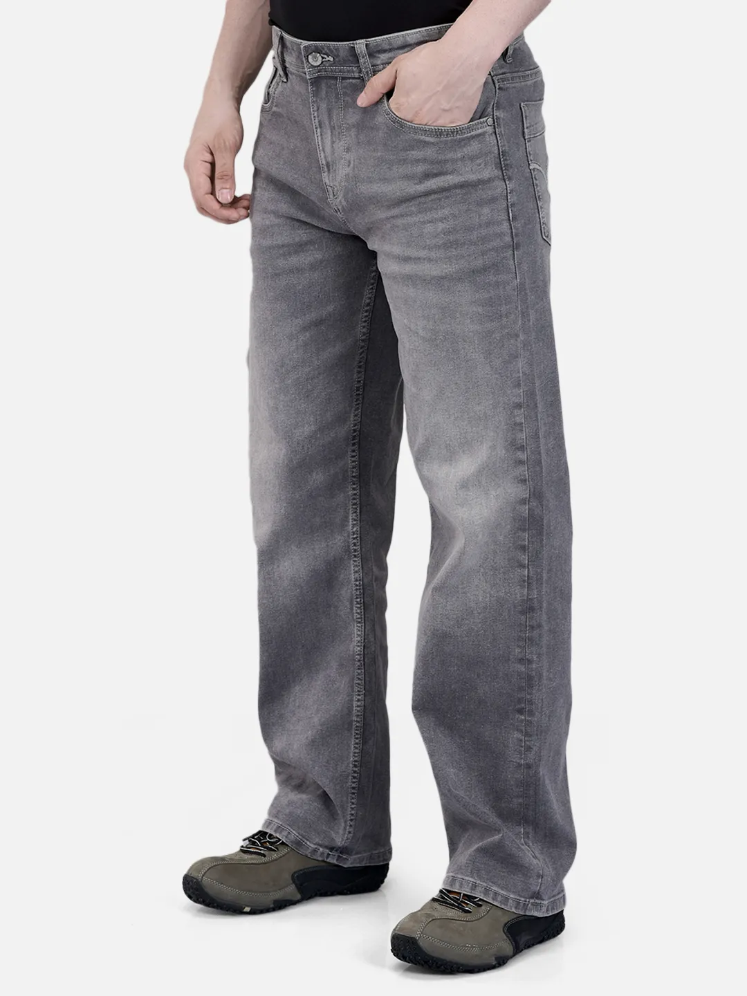 Woodland Men Grey Cotton Polyster Denim Trouser 2