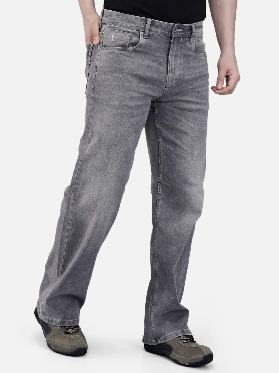 Woodland Men Grey Cotton Polyster Denim Trouser 3