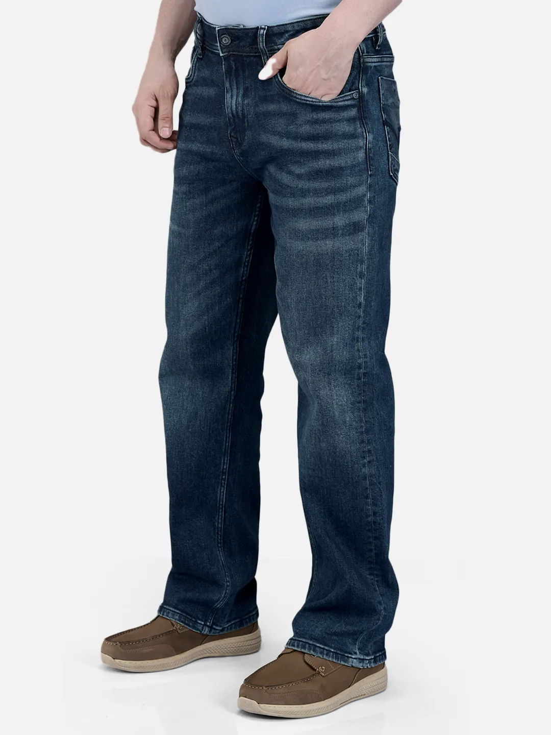 Woodland Men Mid Blue Washed Stretch Denim Trouser 2